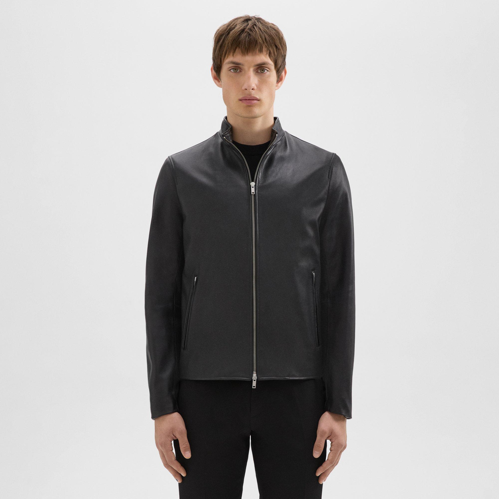 Black Leather Morvek Zip Jacket | Theory