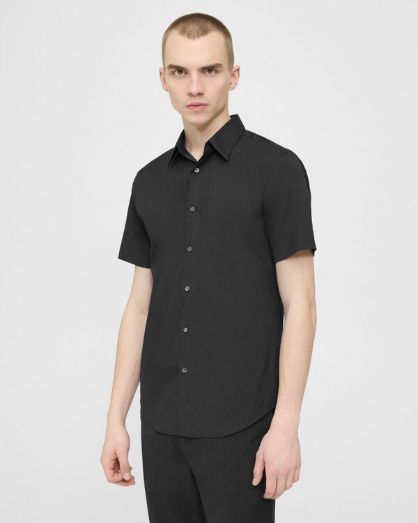 띠어리 셔츠 Theory Sylvain Short-Sleeve Shirt in Good Cotton,BLACK