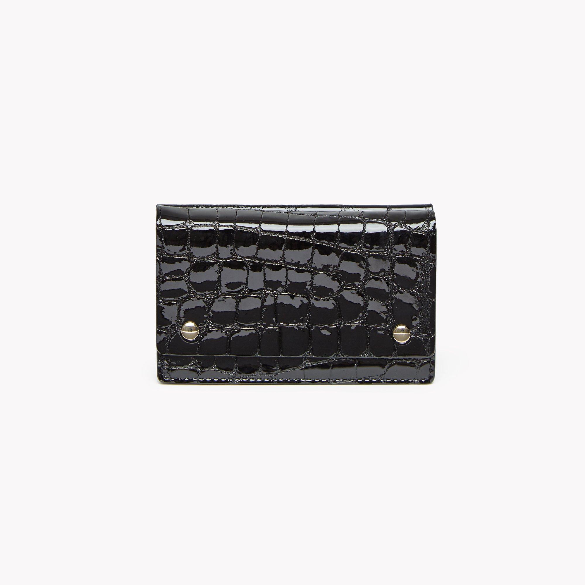 Card Case with Flap in Croc Effect Leather