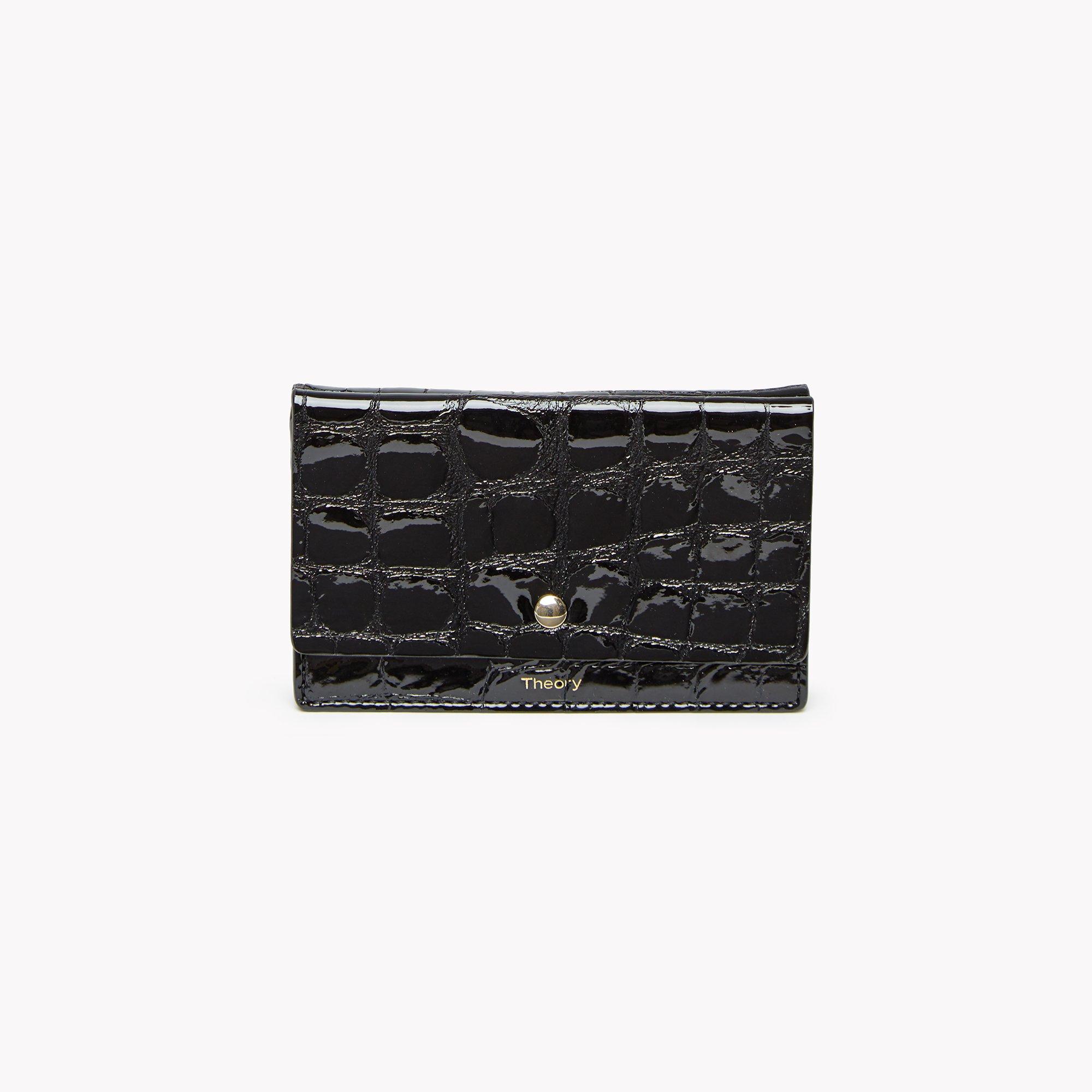Card Case with Flap in Croc Effect Leather