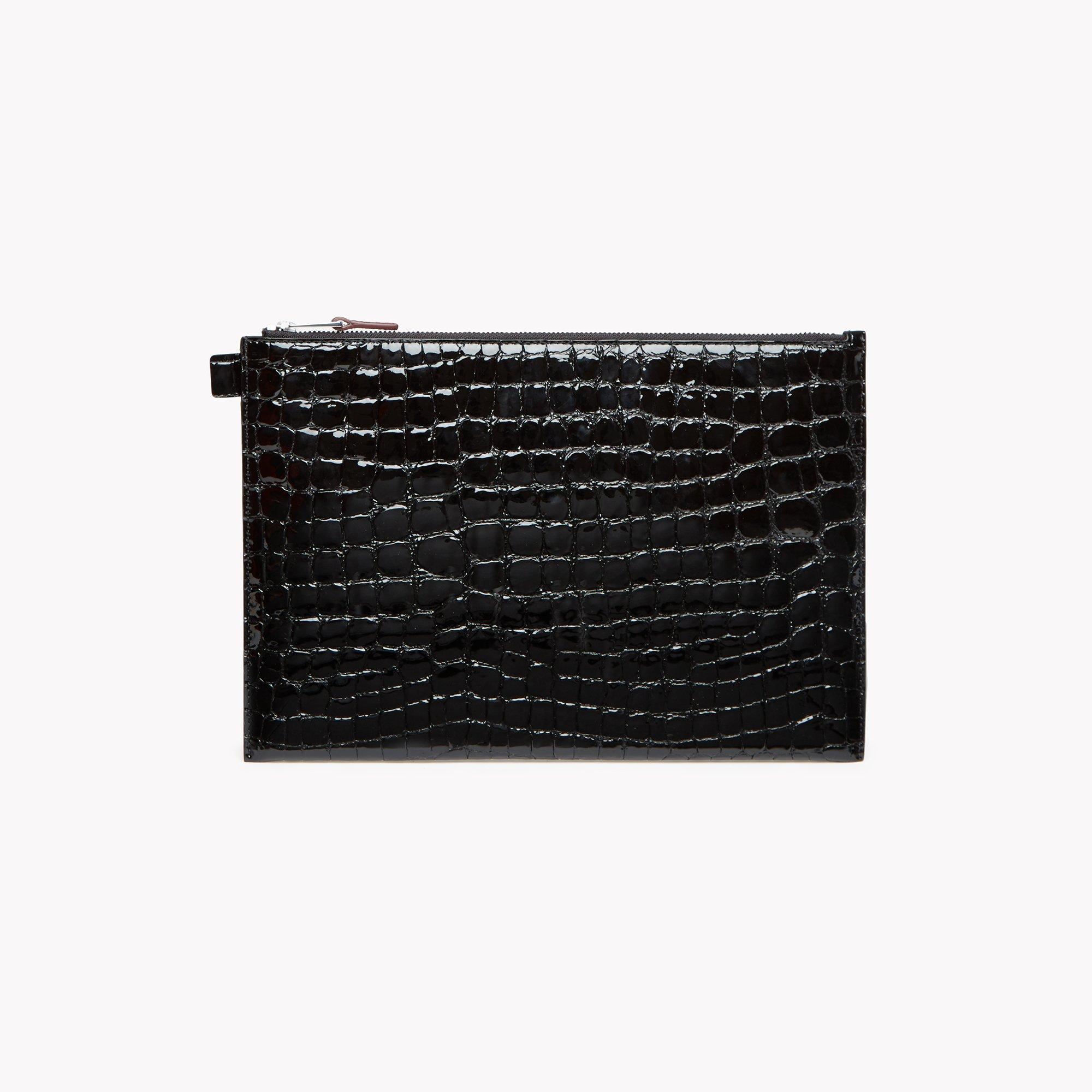 Large Flat Pouch in Croc Effect Leather