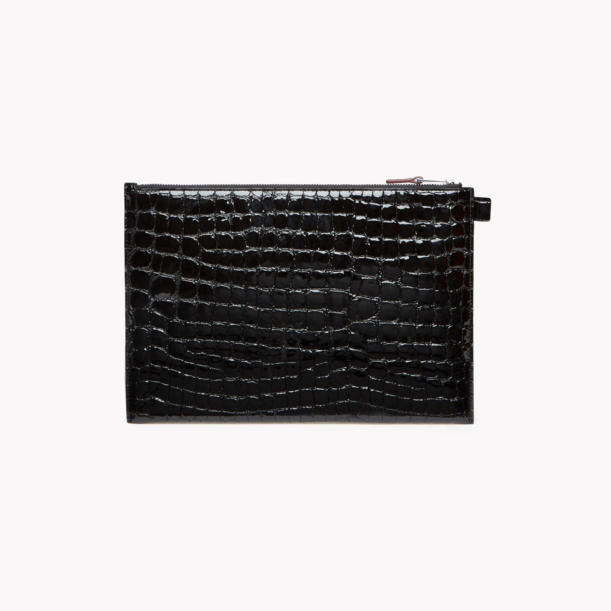 Large Flat Pouch in Croc Effect Leather