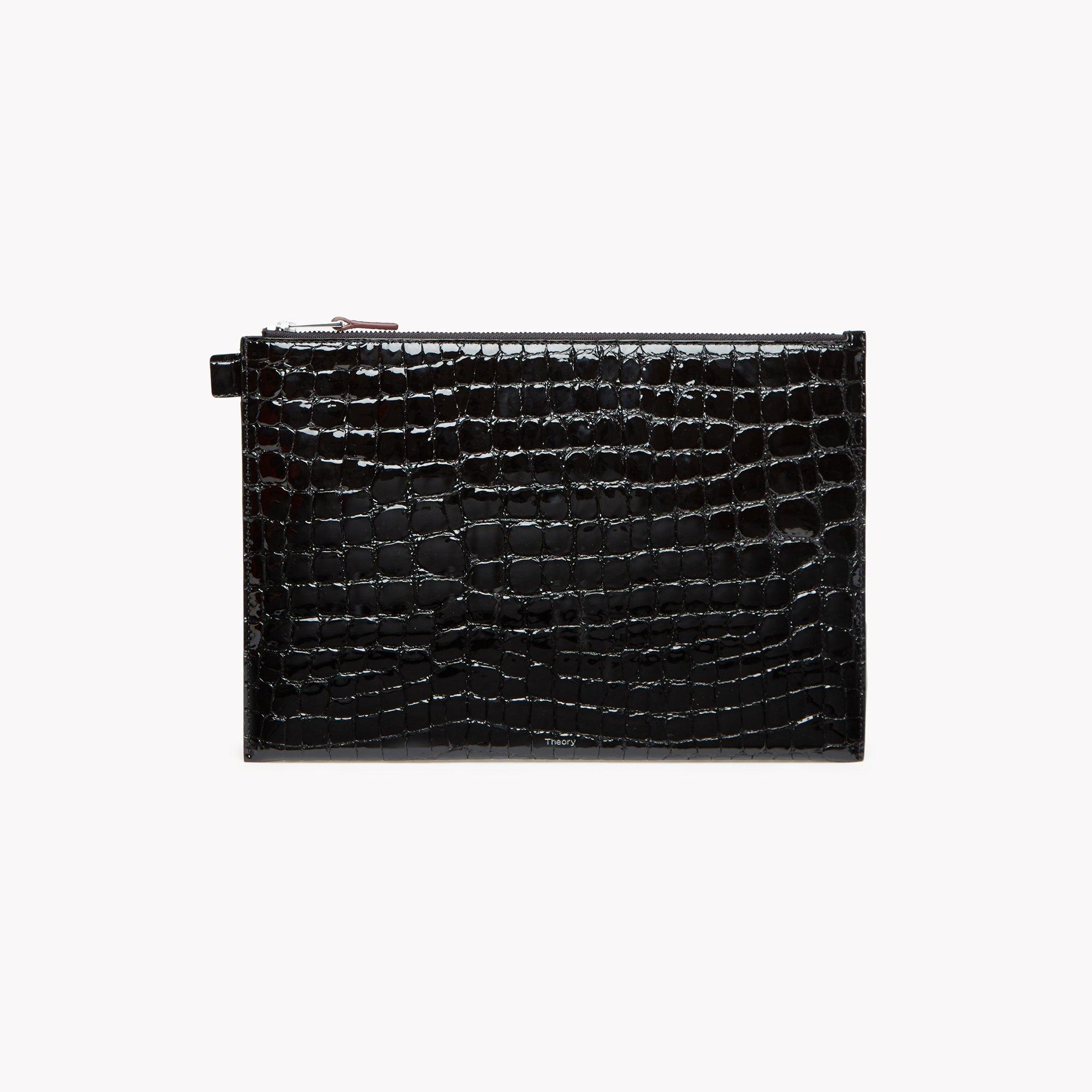 Large Flat Pouch in Croc Effect Leather
