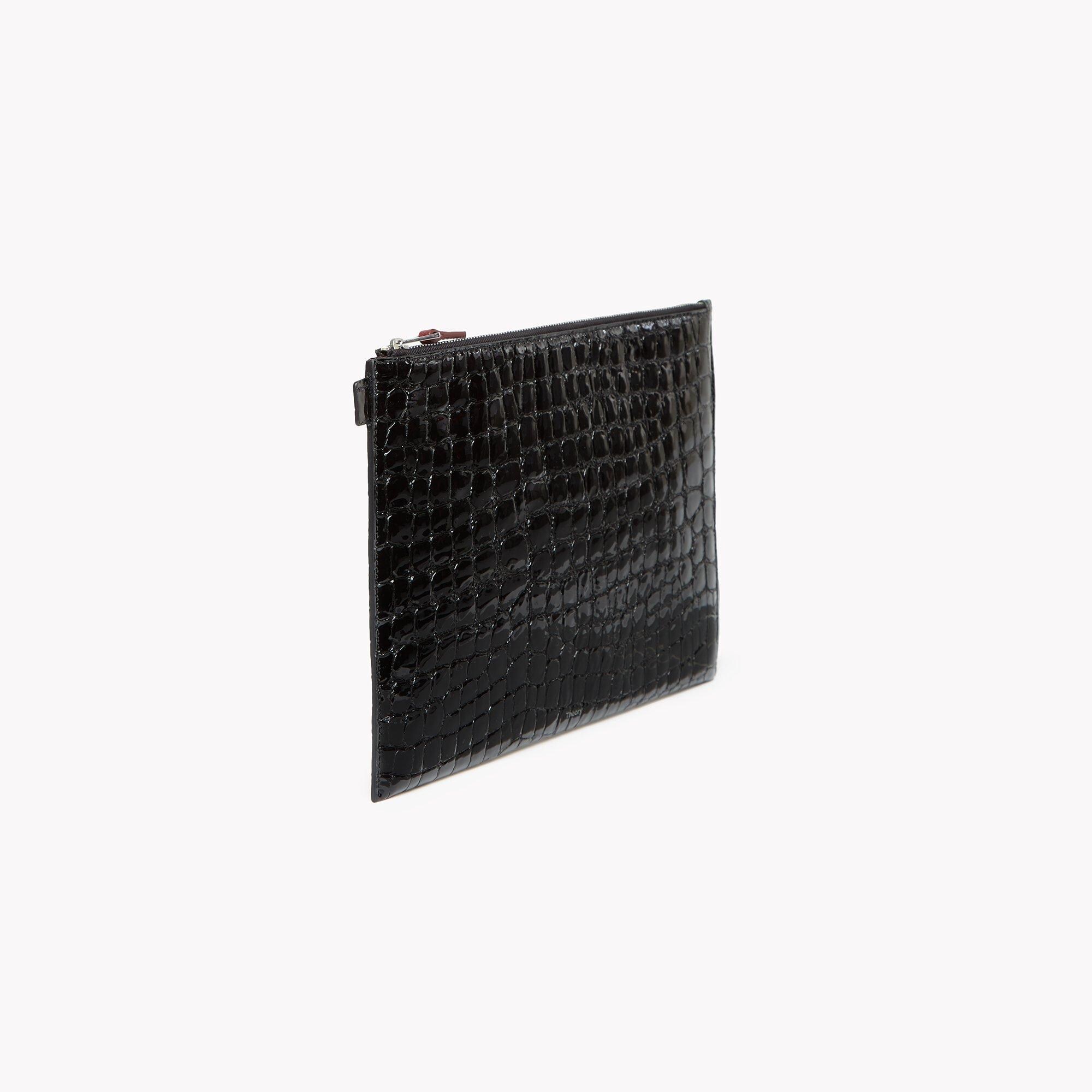 Large Flat Pouch in Croc Effect Leather