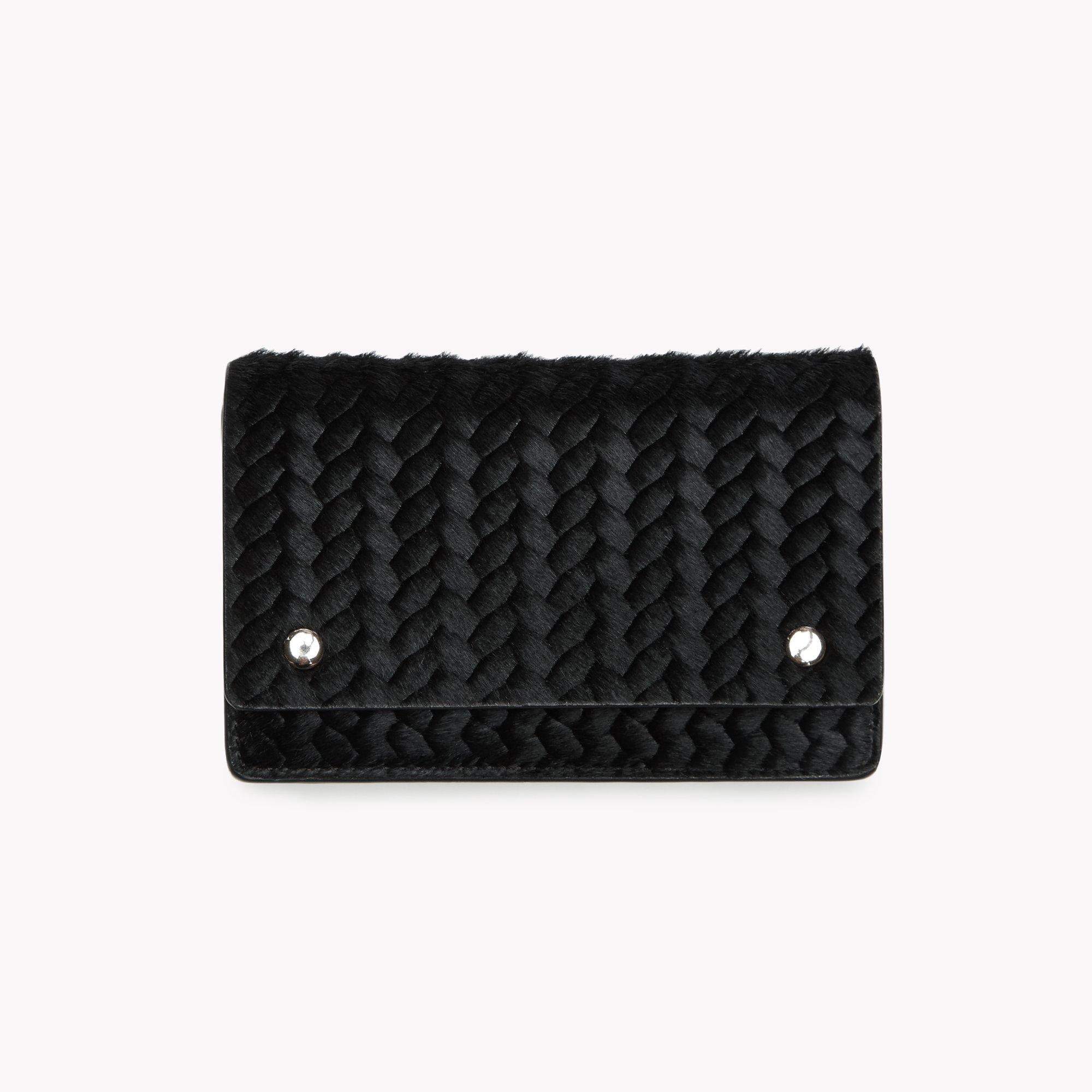 Card Case with Flap in Braided Calf Hair