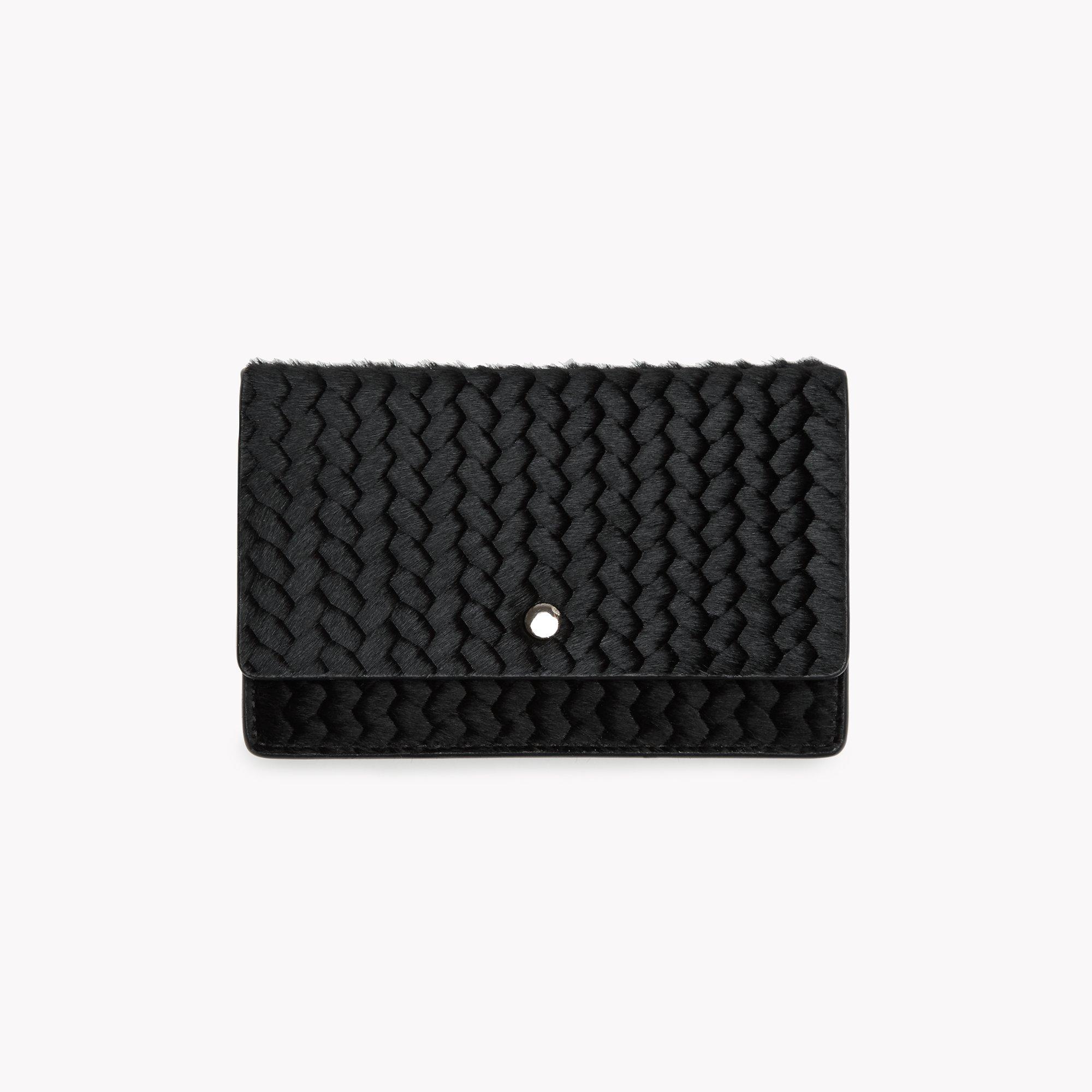 Card Case with Flap in Braided Calf Hair