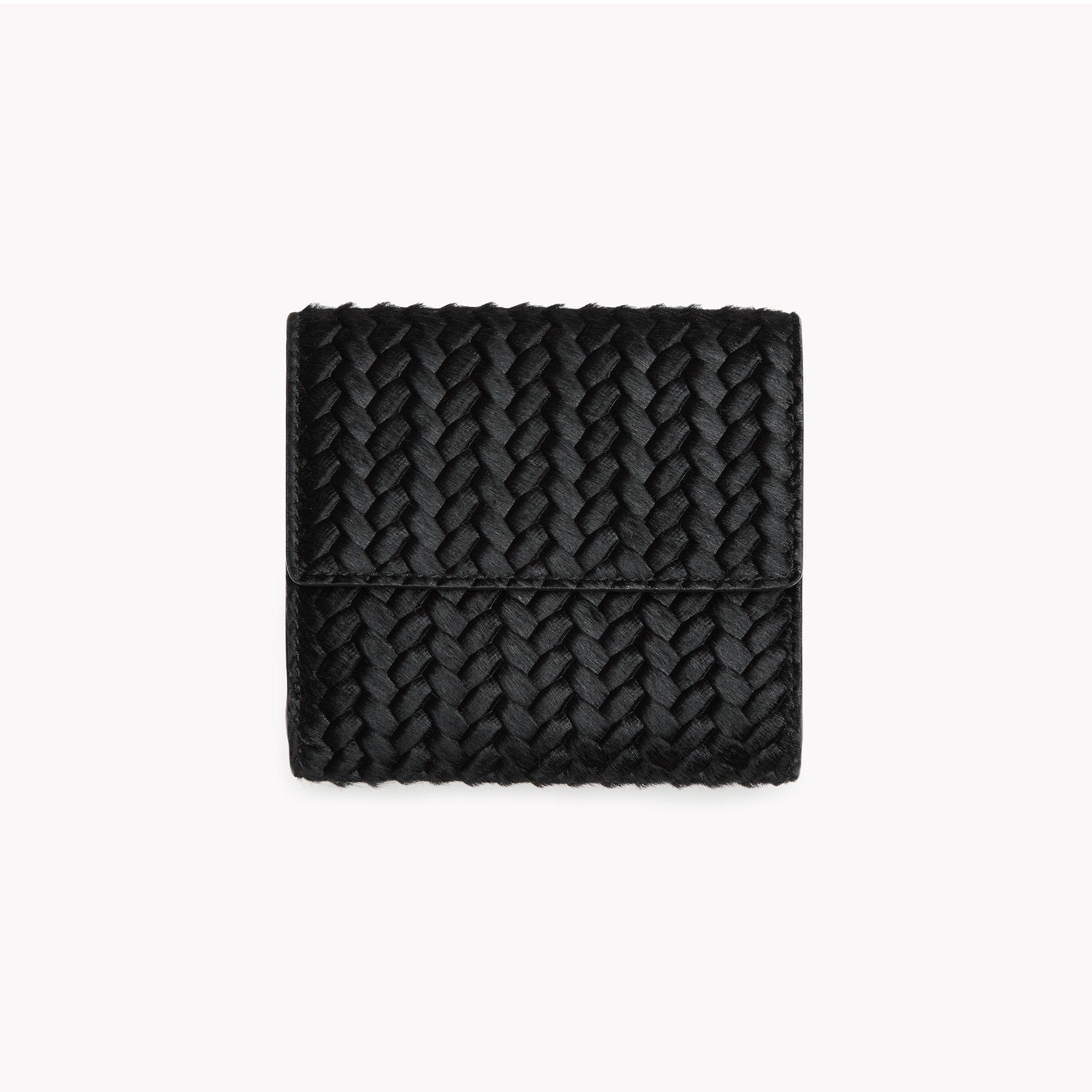 Small Wallet with Flap in Braided Calf Hair