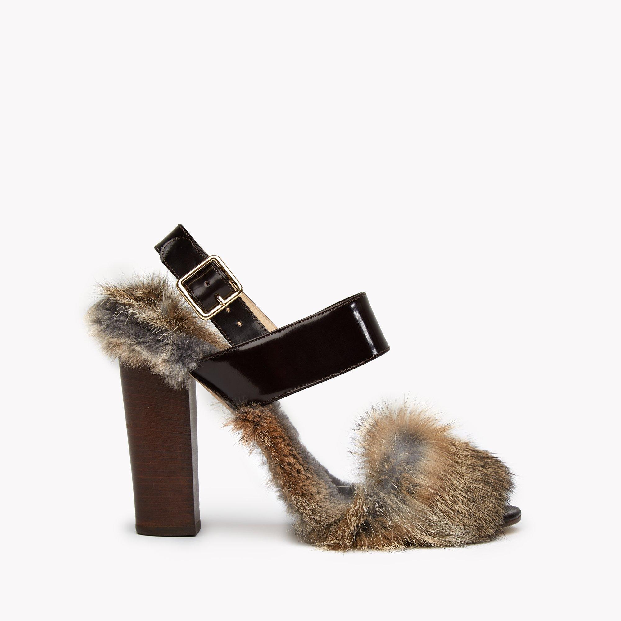 Double Strap Sandal in Spazzalato Leather and Fur