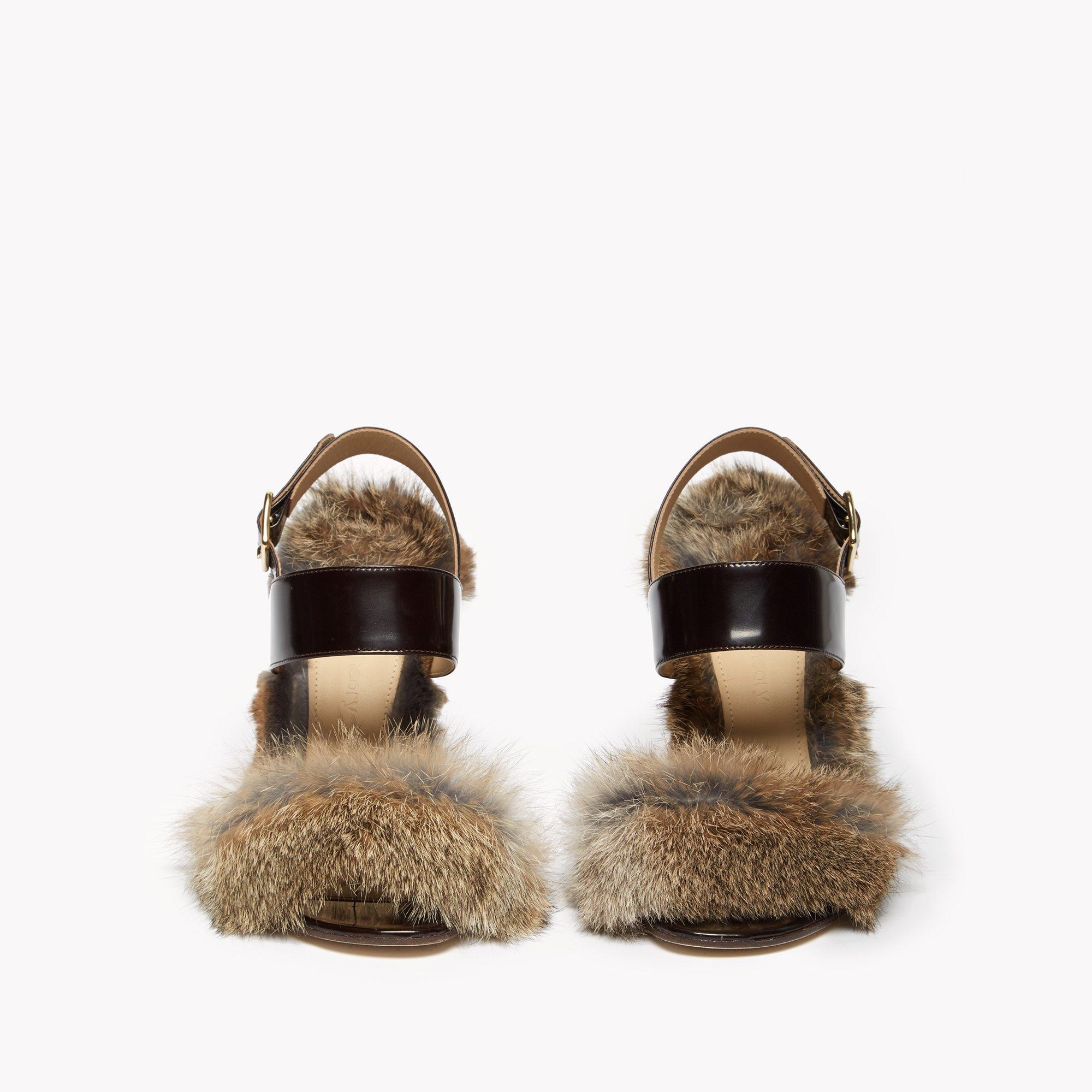 Double Strap Sandal in Spazzalato Leather and Fur