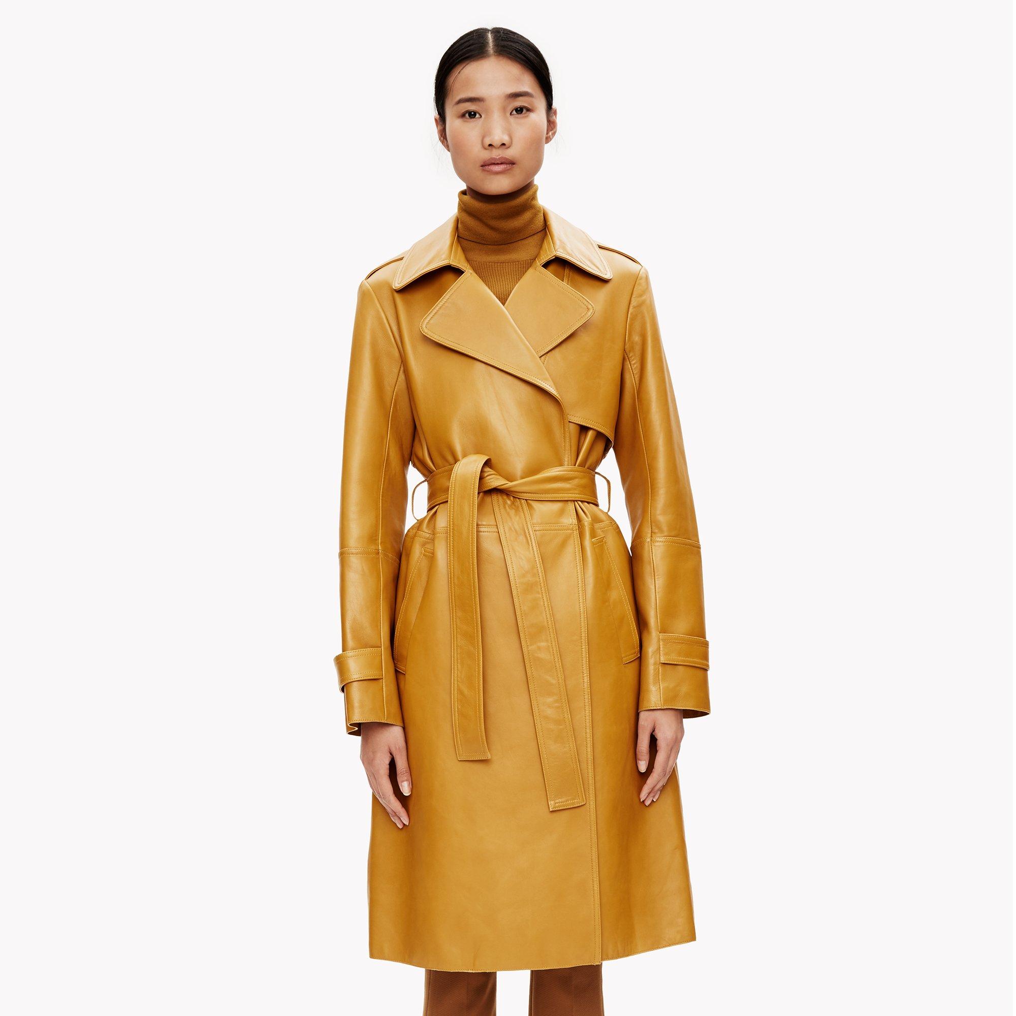 camel theory leather trench coat