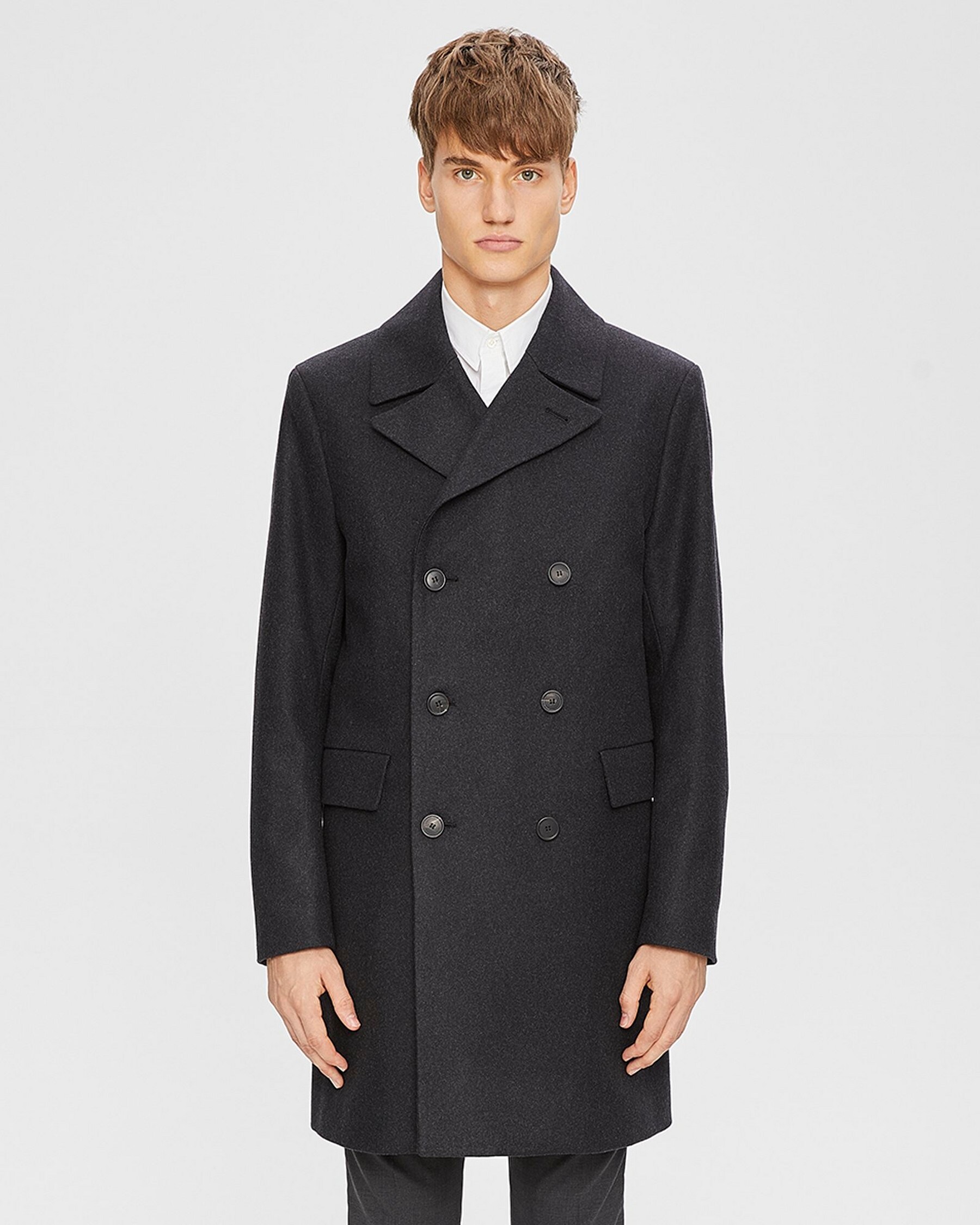 Theory Official Site | Wool Melton Double-Breasted Coat