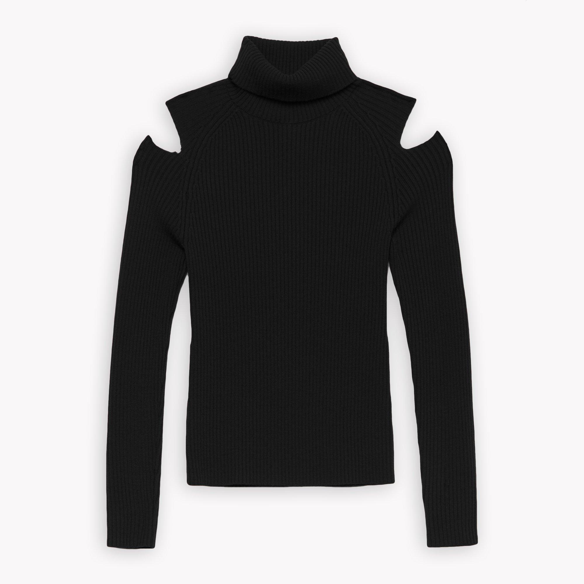 Rib Knit Cutout Turtleneck