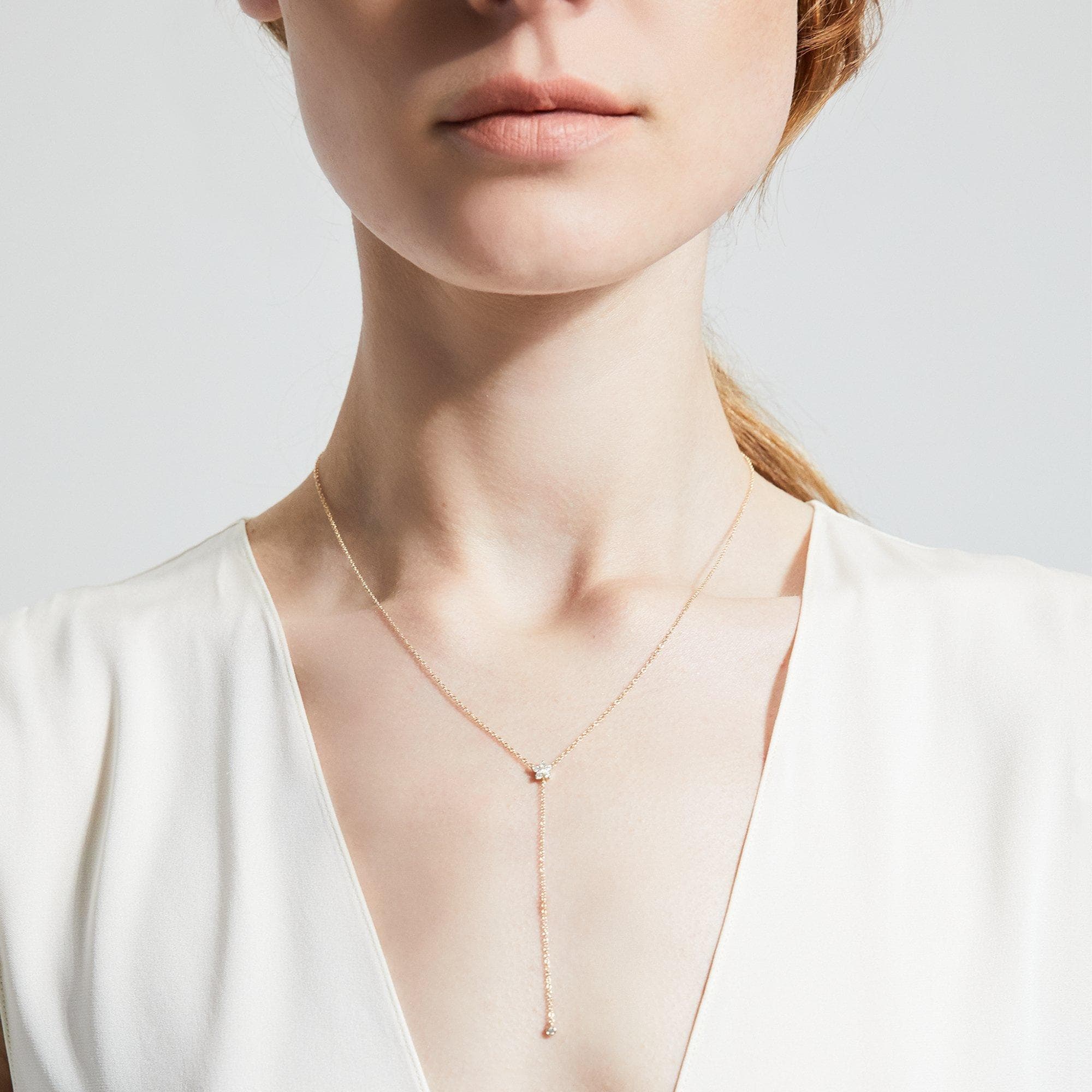 EF Collection Diamond Flower Lariat Necklace