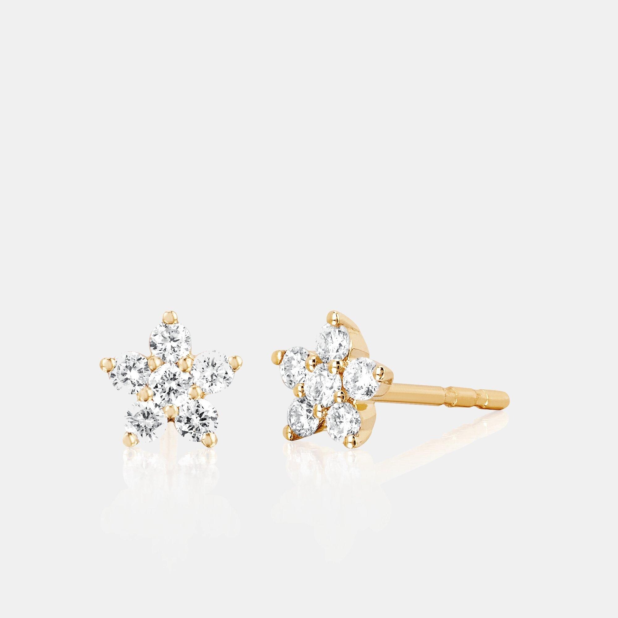 EF Collection Diamond Flower Stud Earrings