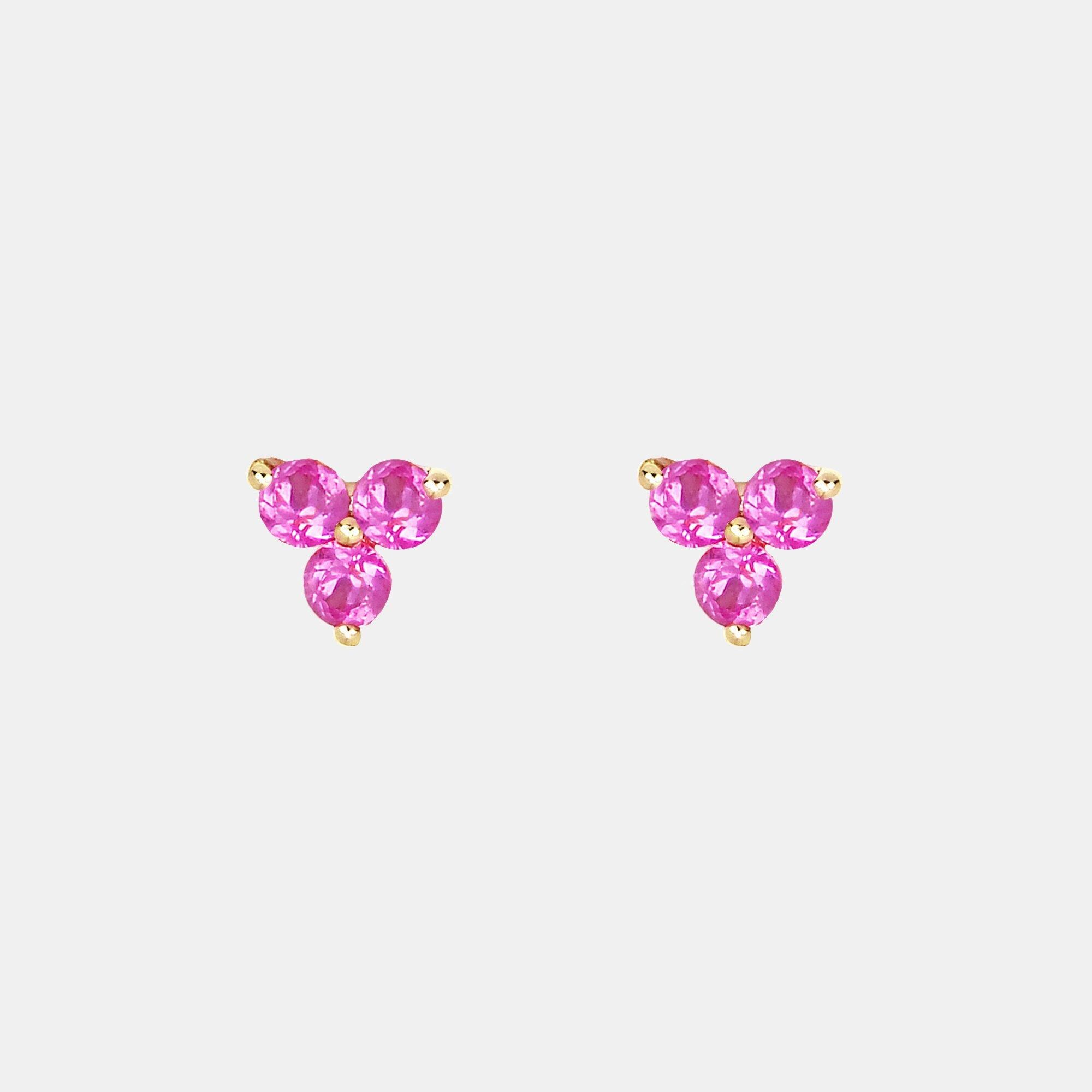 EF Collection Pink Sapphire Trio Stud Earring