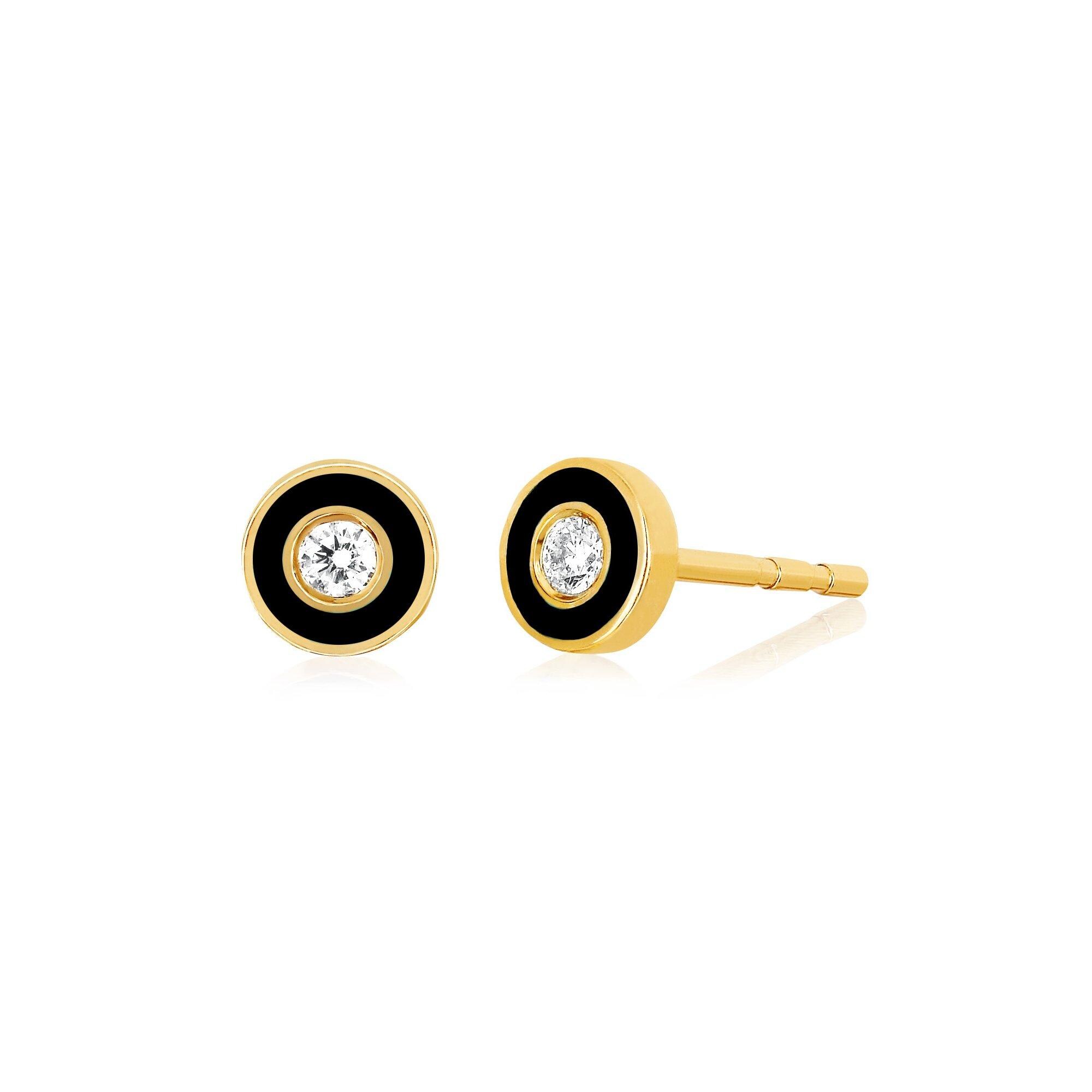 EF Collection Diamond and Enamel Bezel Stud Earring