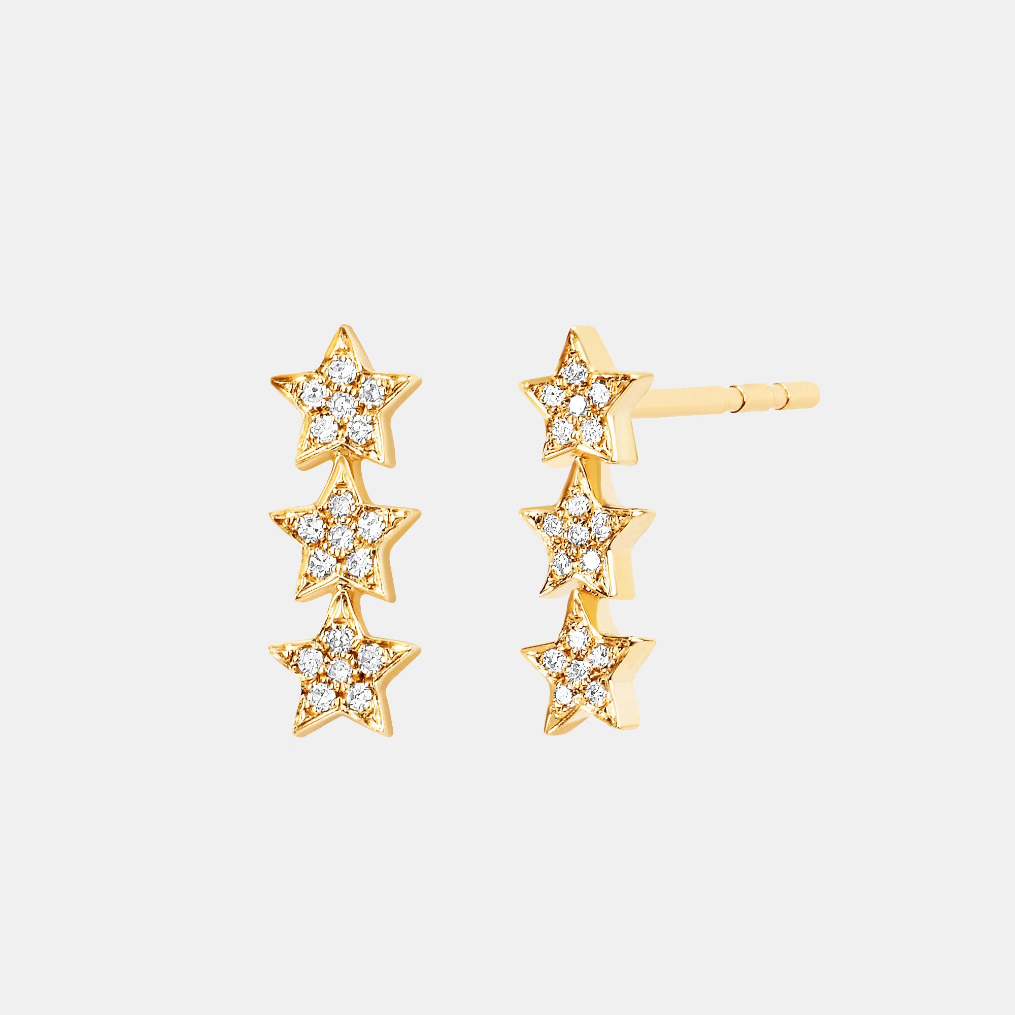 EF Collection Diamond Triple Mini Star Stud Earrings