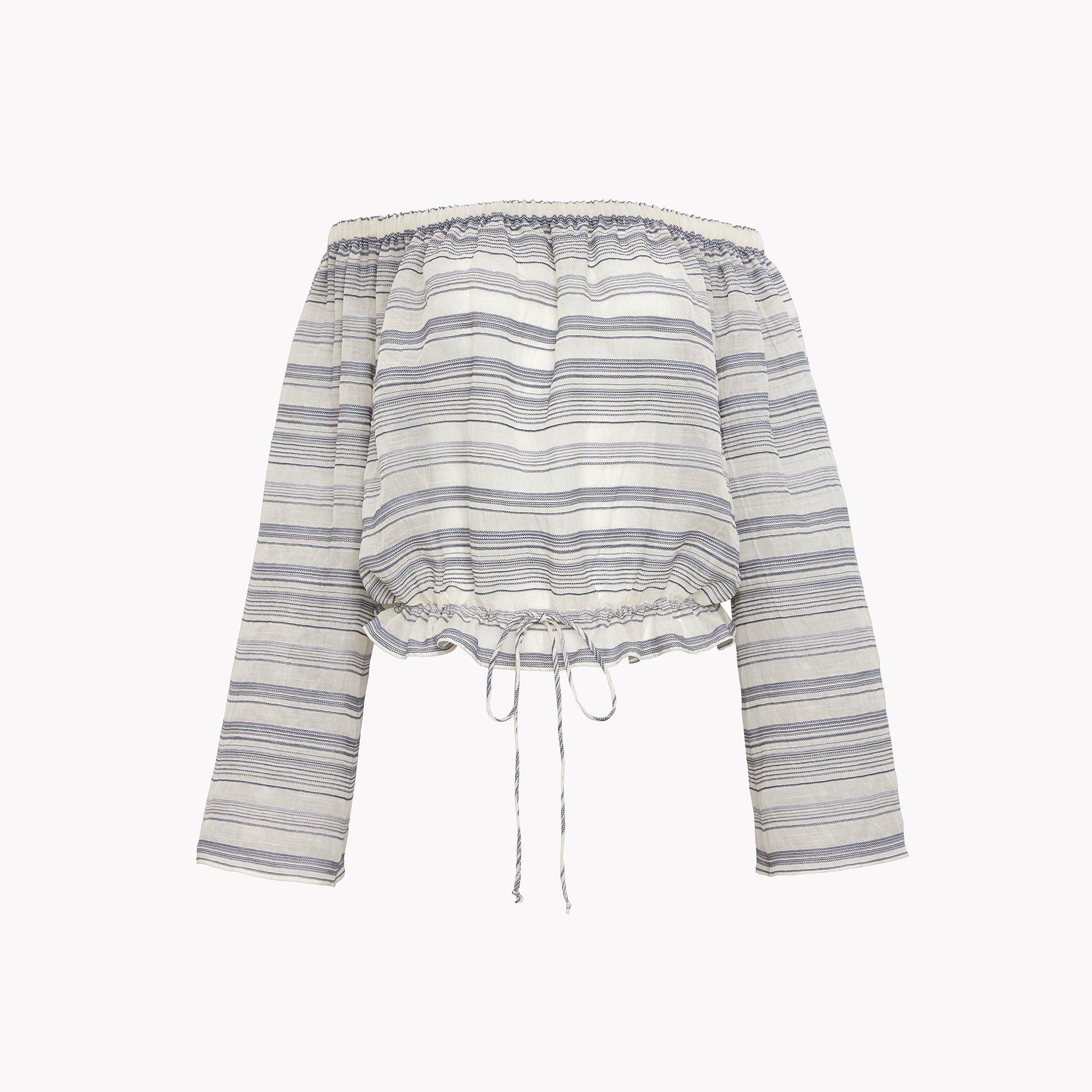 Stripe Off-the-Shoulder Drawstring Top