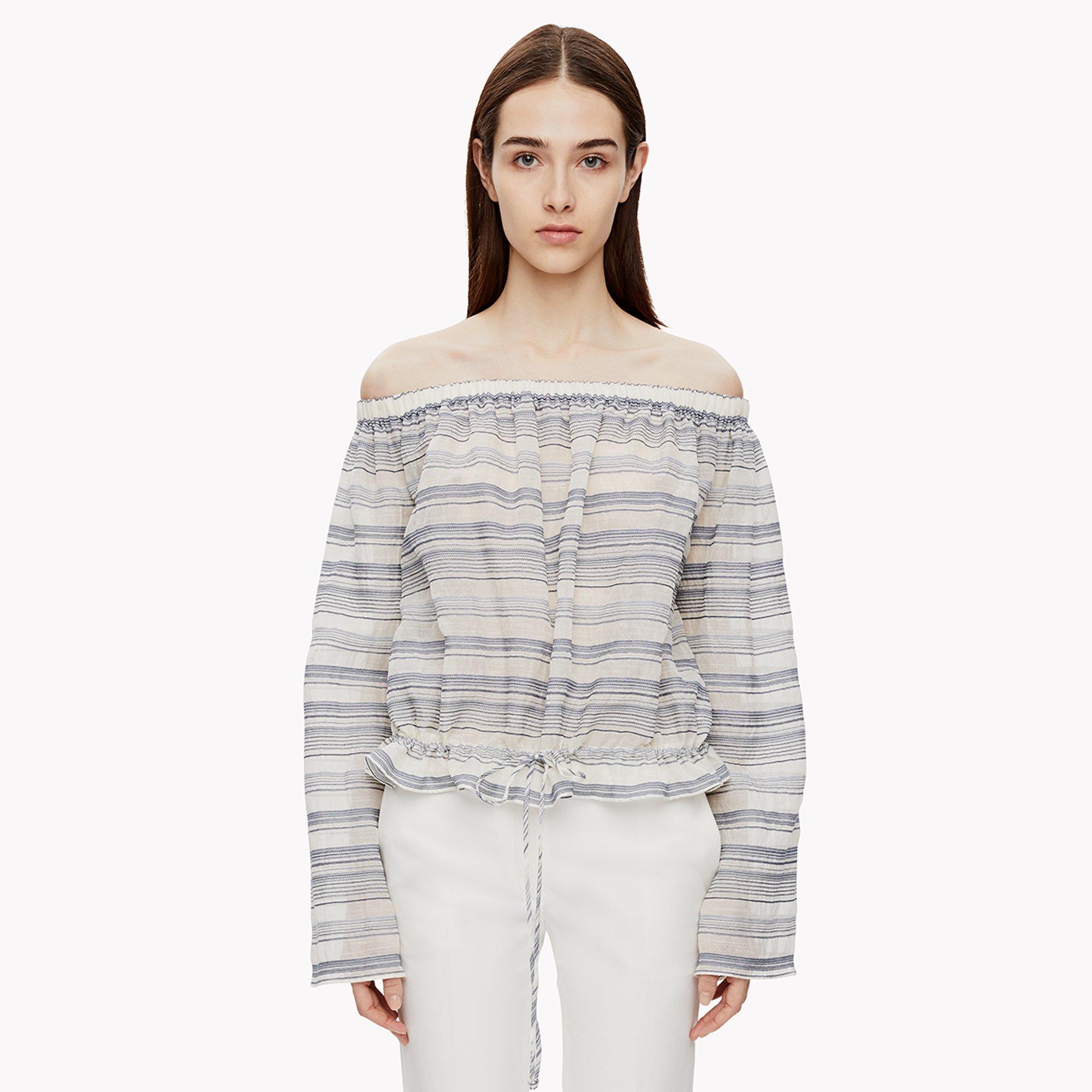 Stripe Off-the-Shoulder Drawstring Top