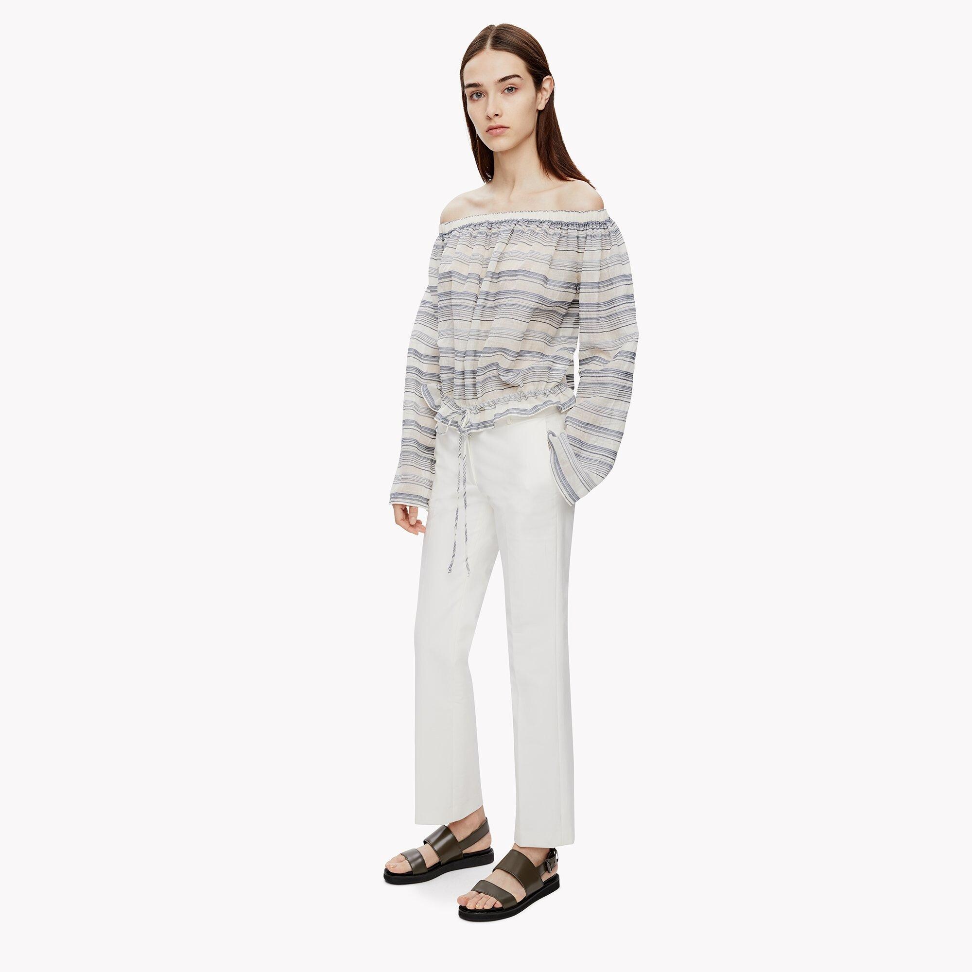 Stripe Off-the-Shoulder Drawstring Top