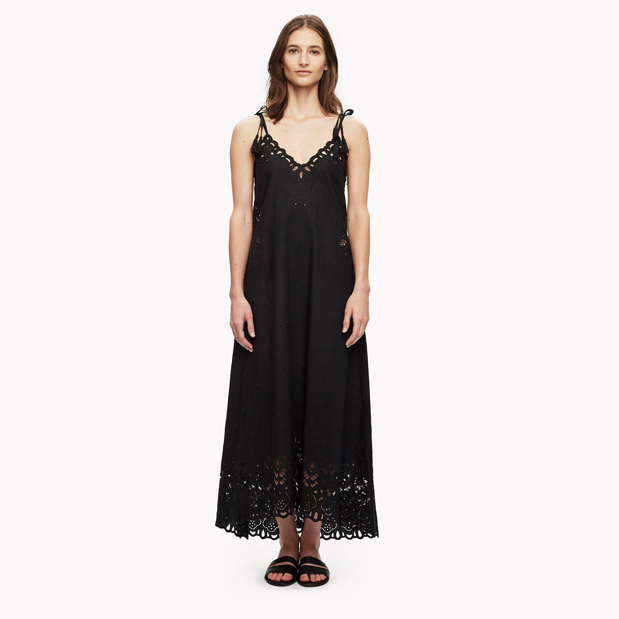 Embroidered Linen-Cotton Dress