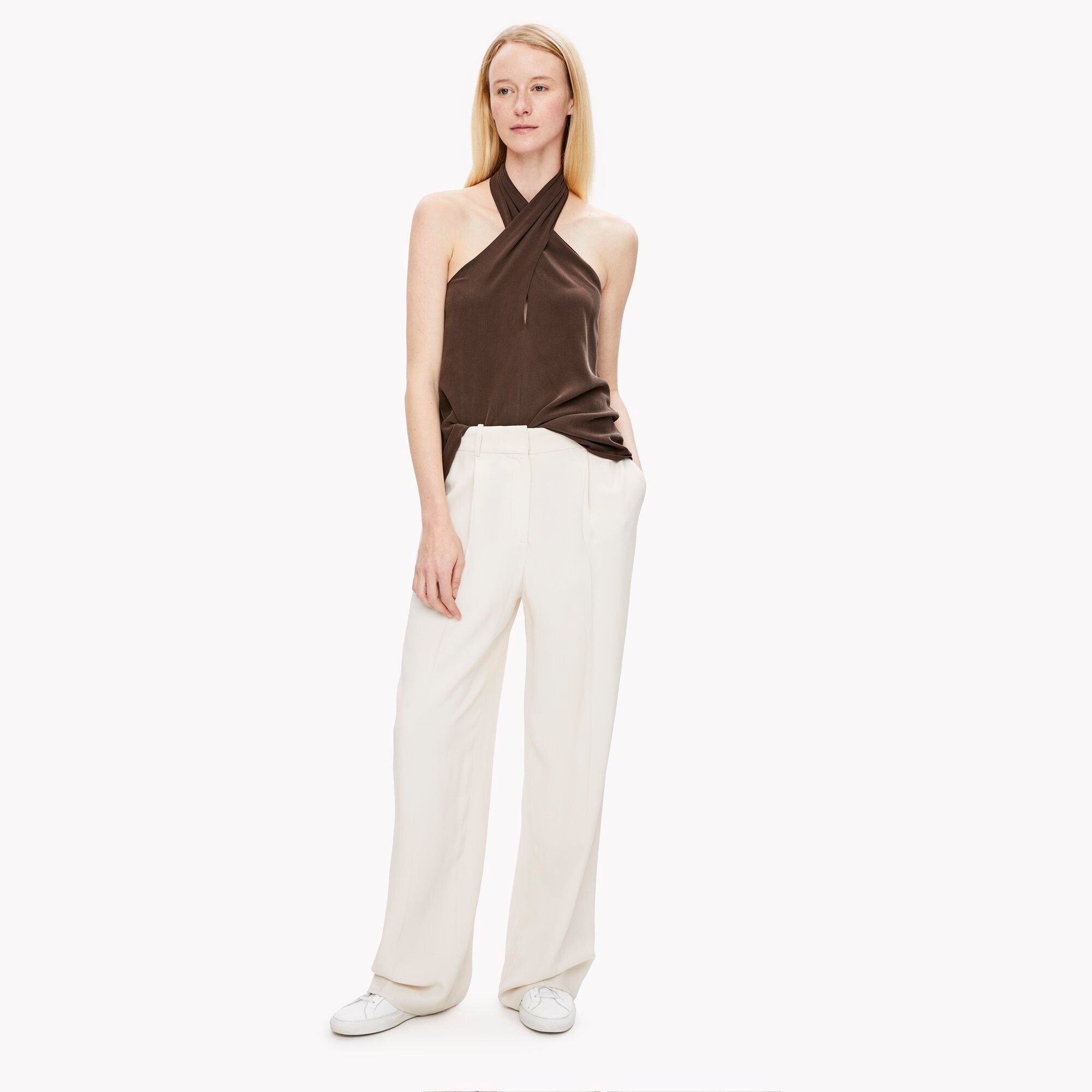 Crepe Pleated Wide-Leg Trouser