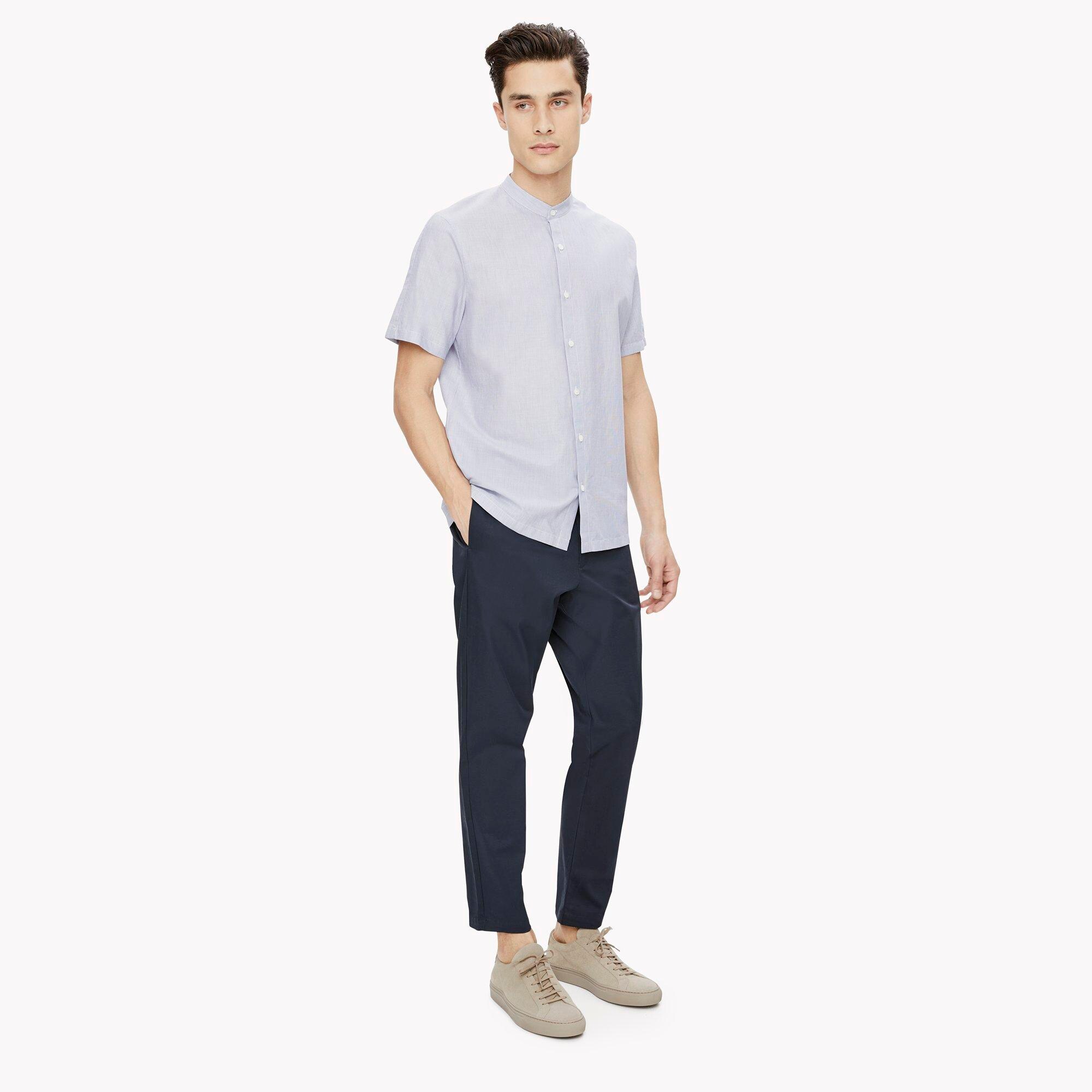 Band-Collar Stripe Shirt