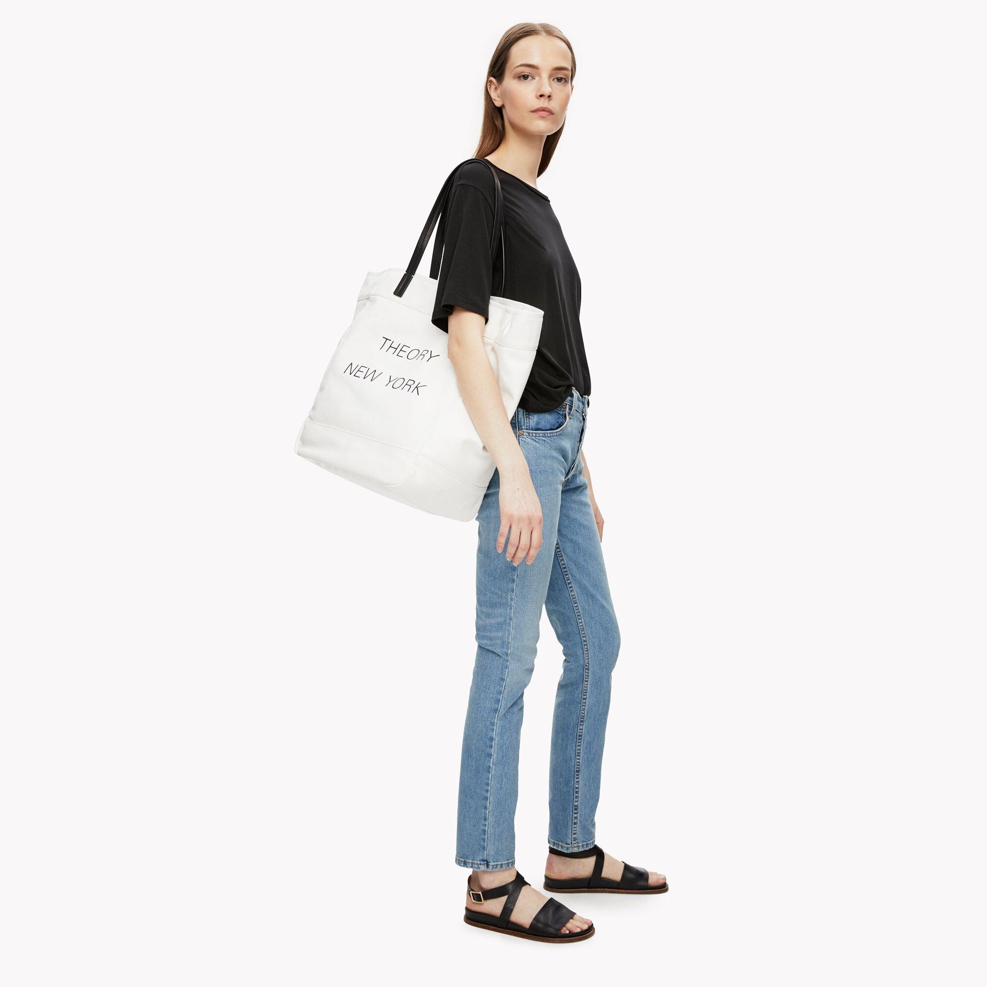 New York Box Tote In Canvas And Leather