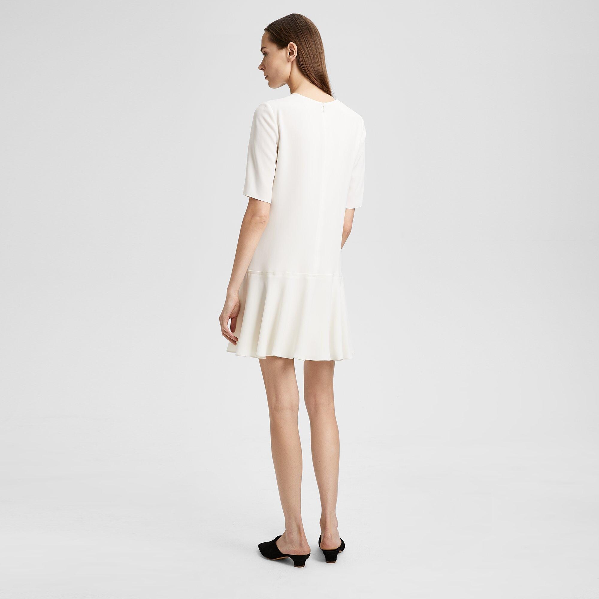 Crepe Ruffled Shift Dress