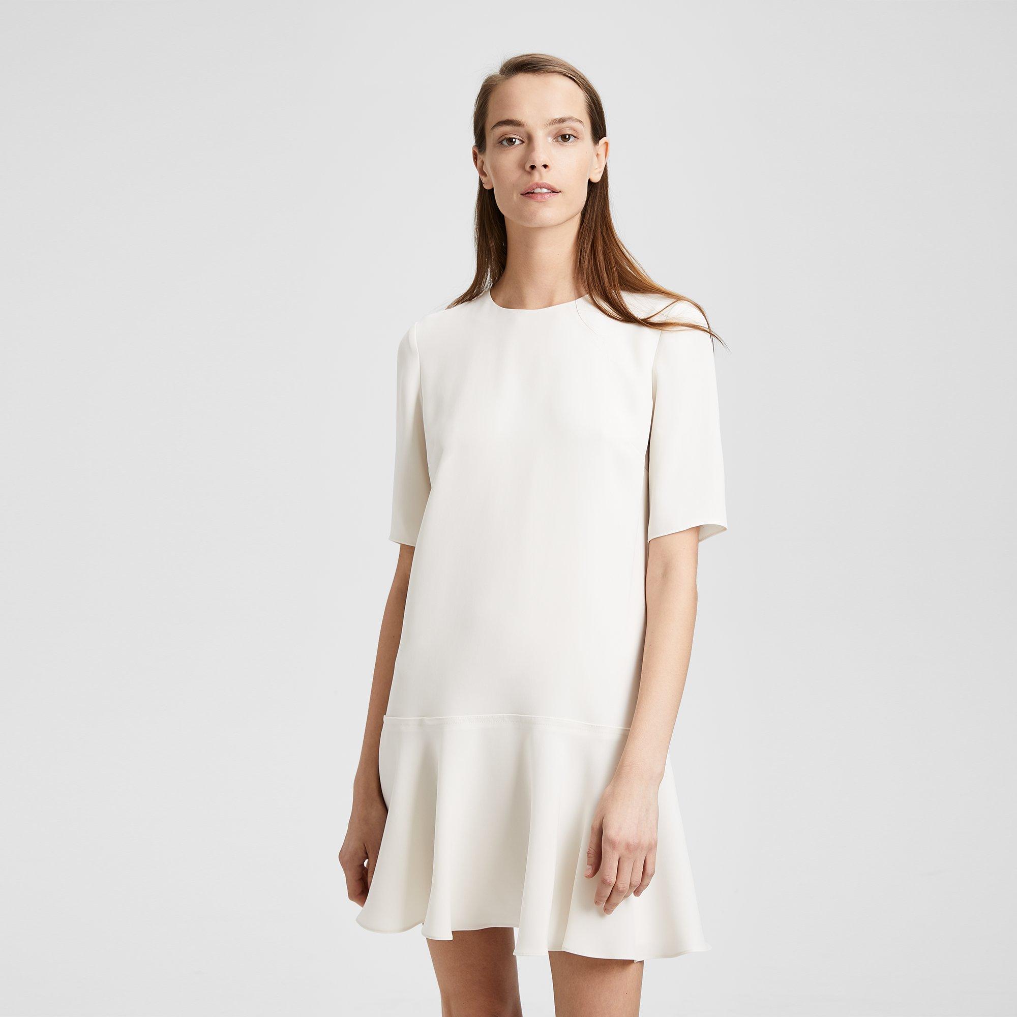 Crepe Ruffled Shift Dress