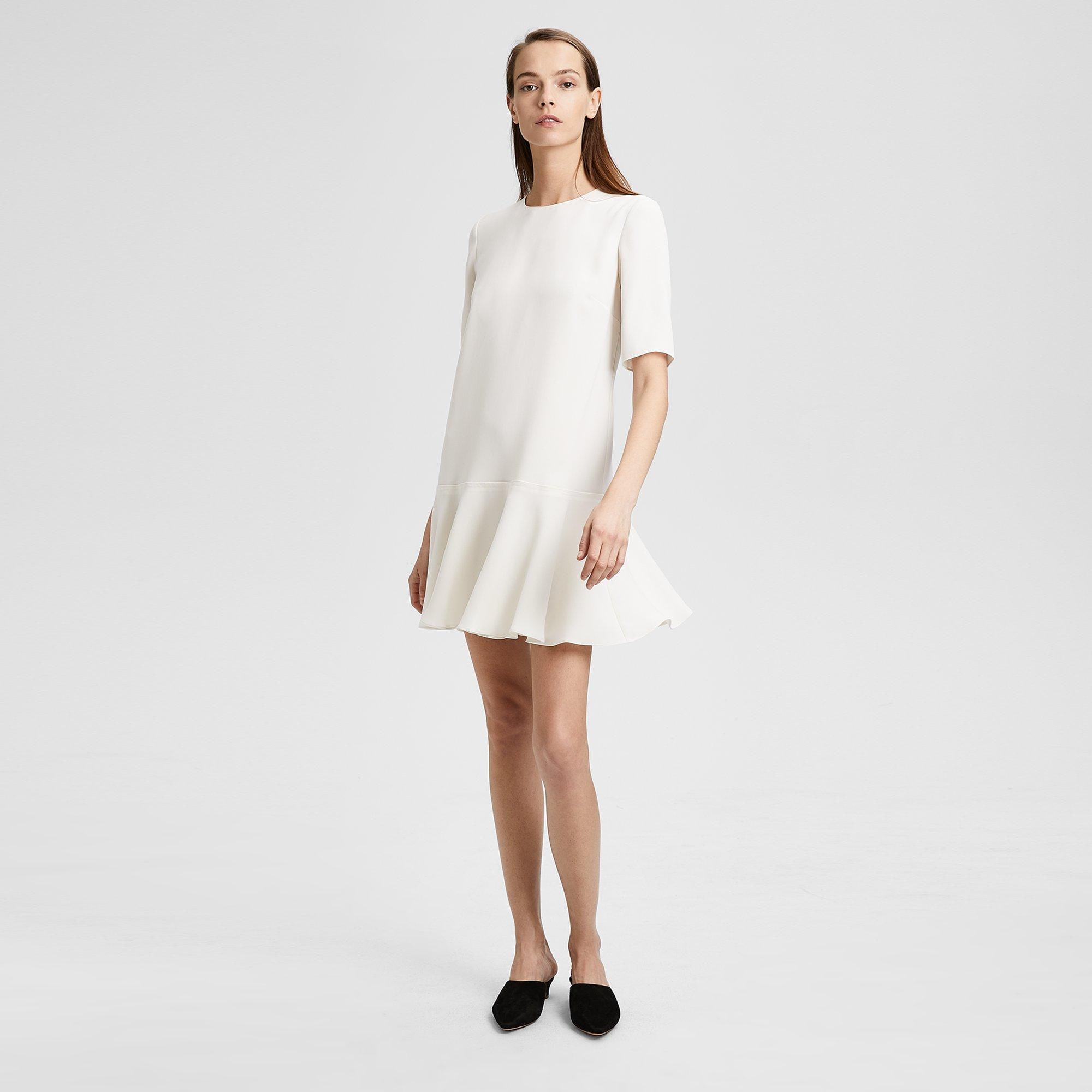 Crepe Ruffled Shift Dress