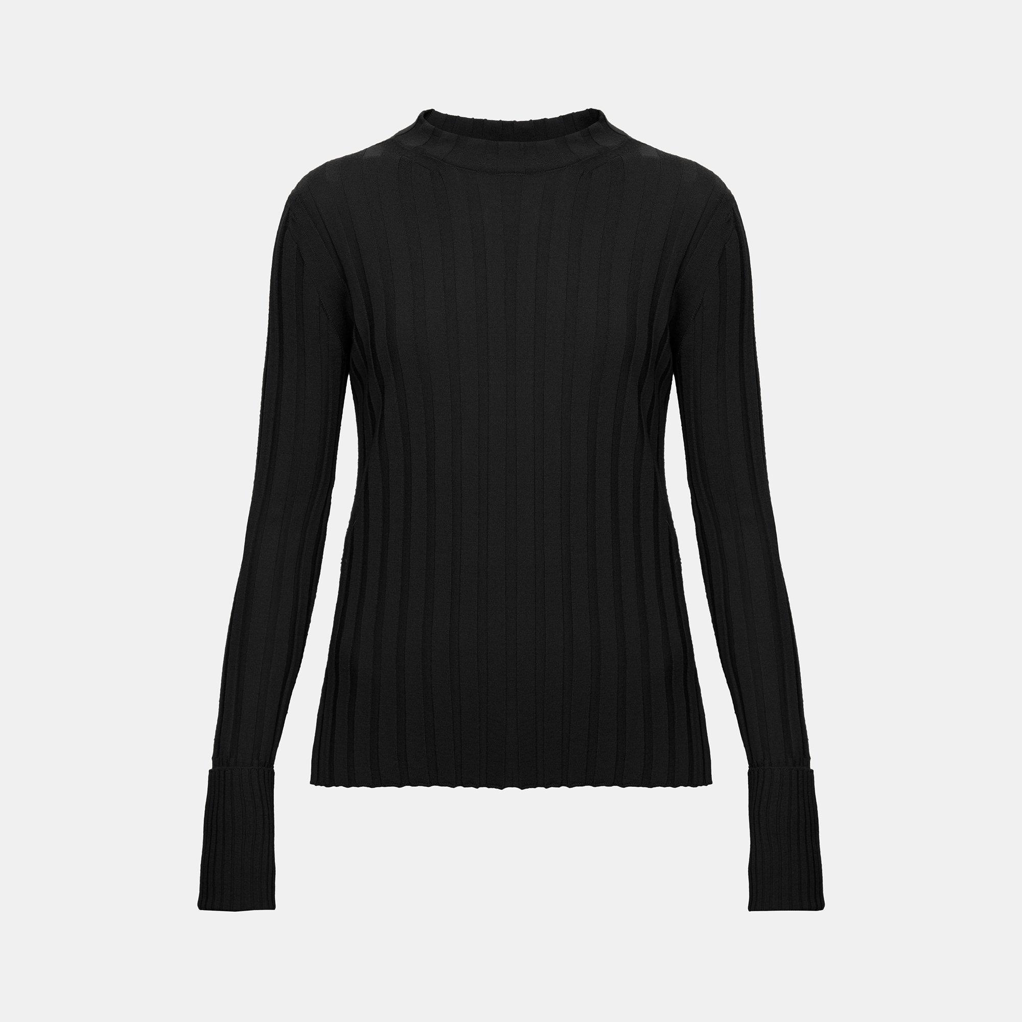 Wool Wide Rib Mock Pullover