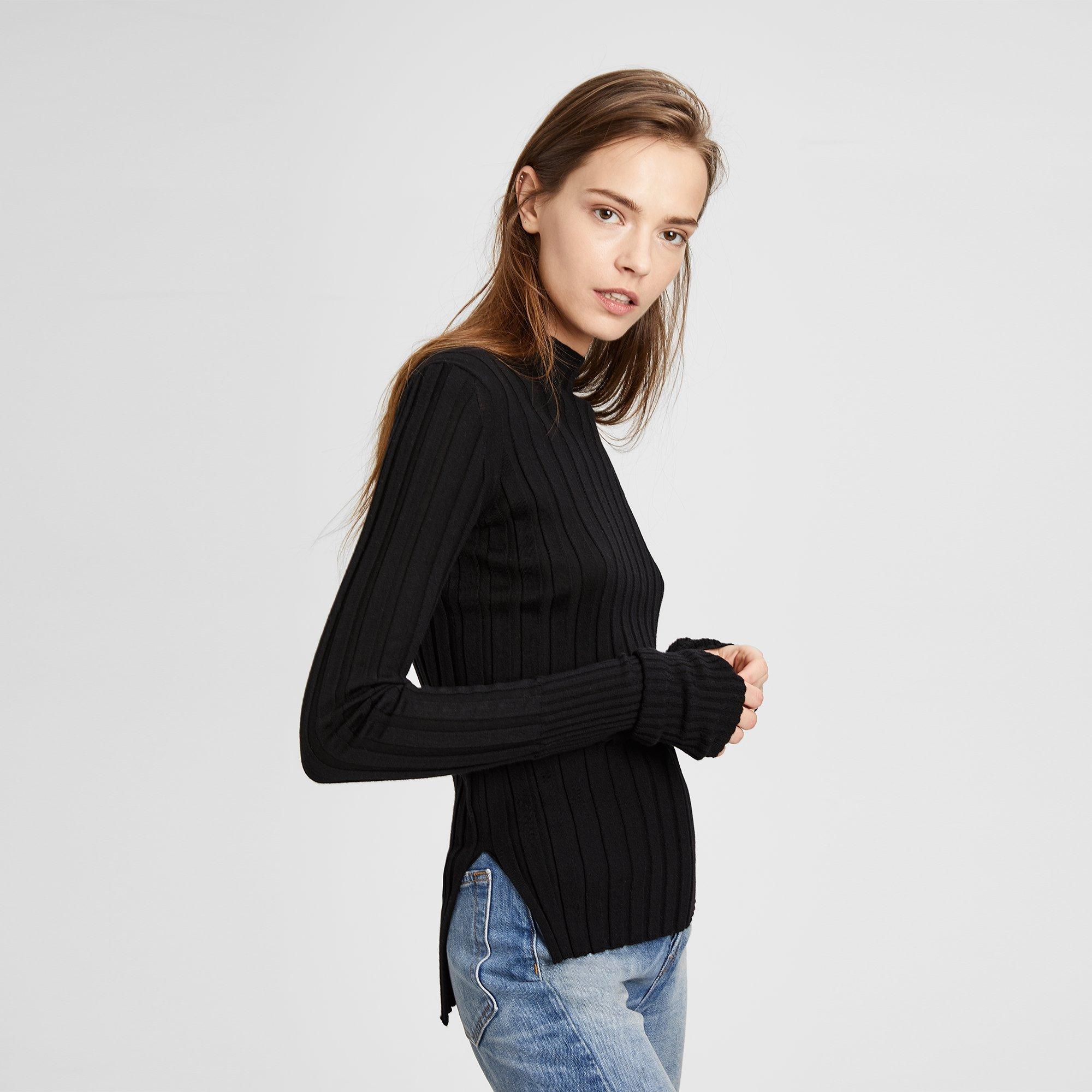 Wool Wide Rib Mock Pullover