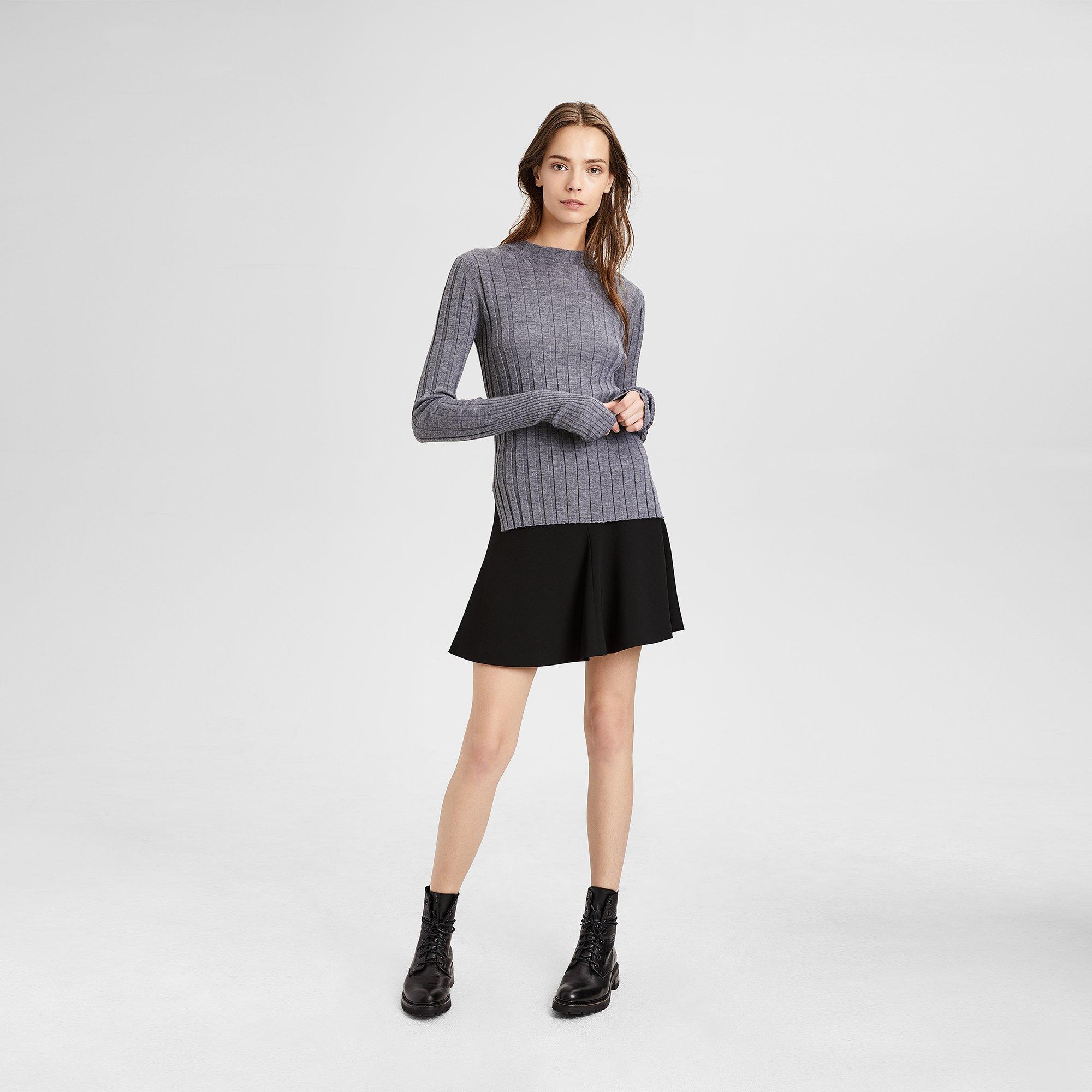 Wool Wide Rib Mock Pullover
