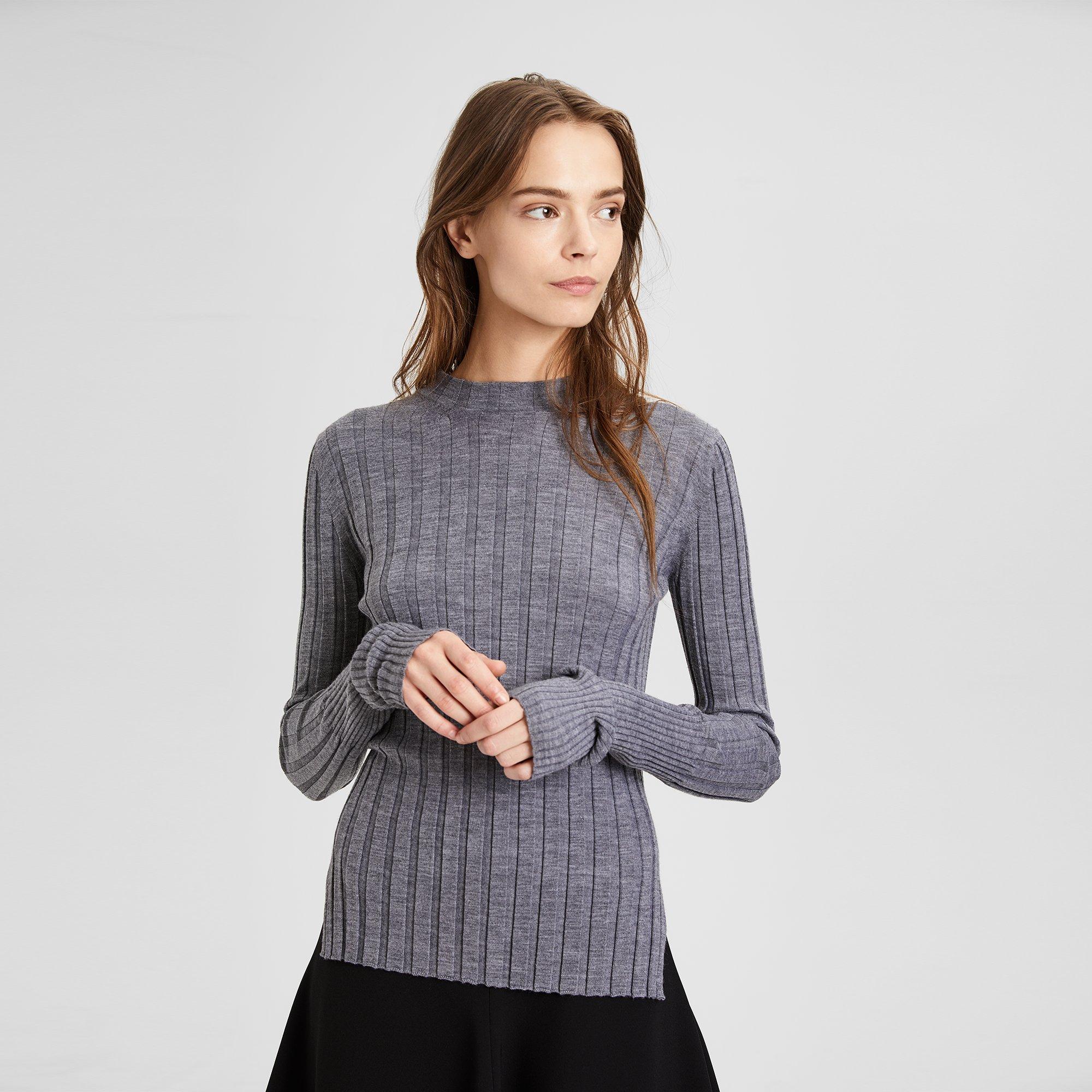 Wool Wide Rib Mock Pullover