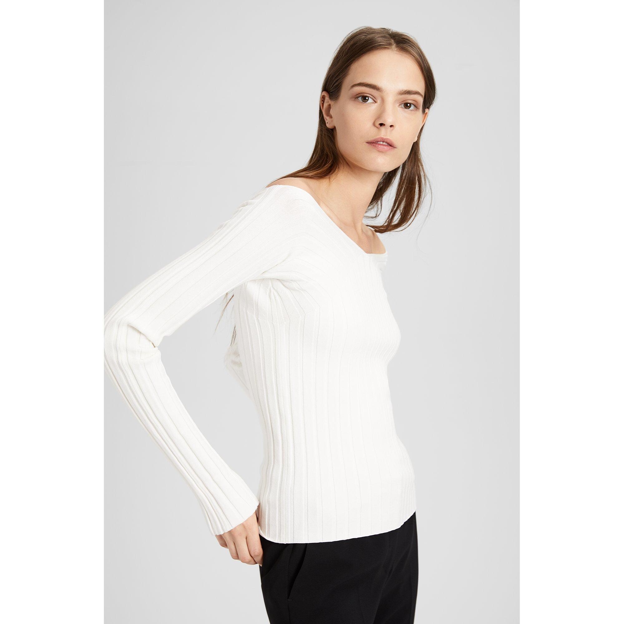 Wide V-Neck Ribbed Pullover