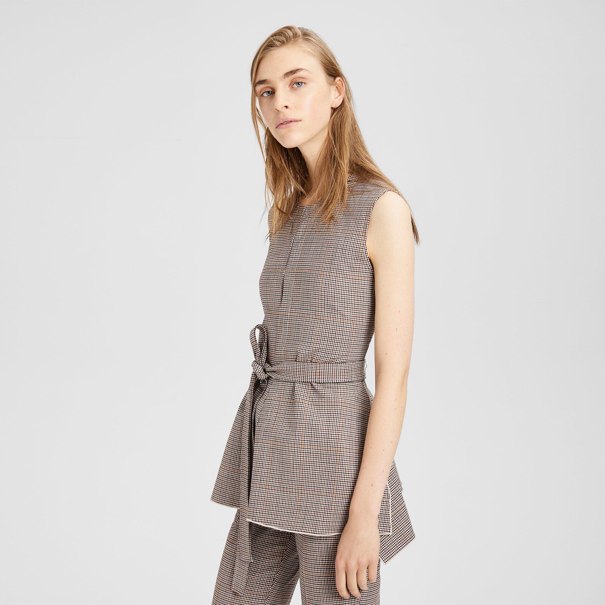Stretch Wool Belted Peplum Top