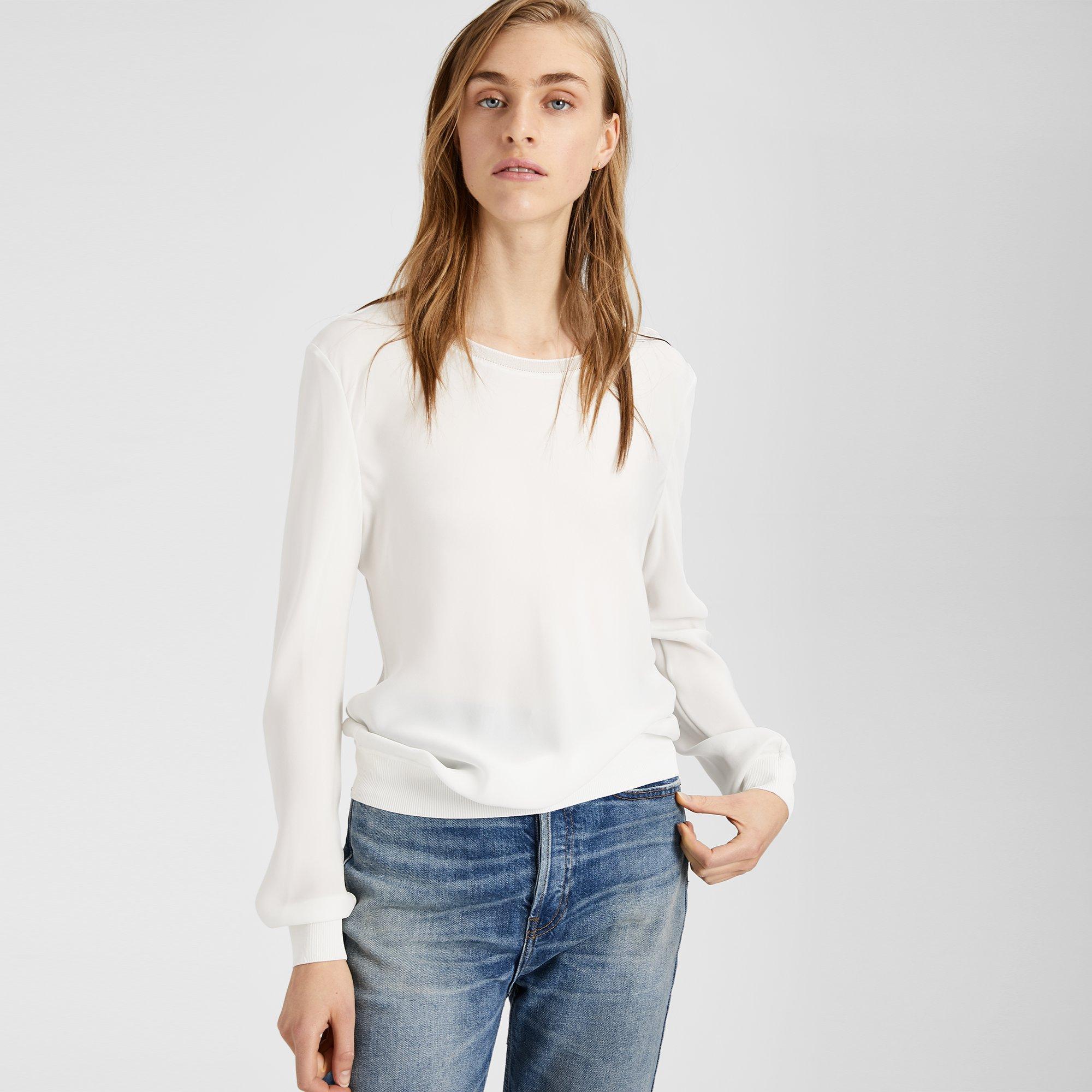Silk Bias Long-Sleeve Crew