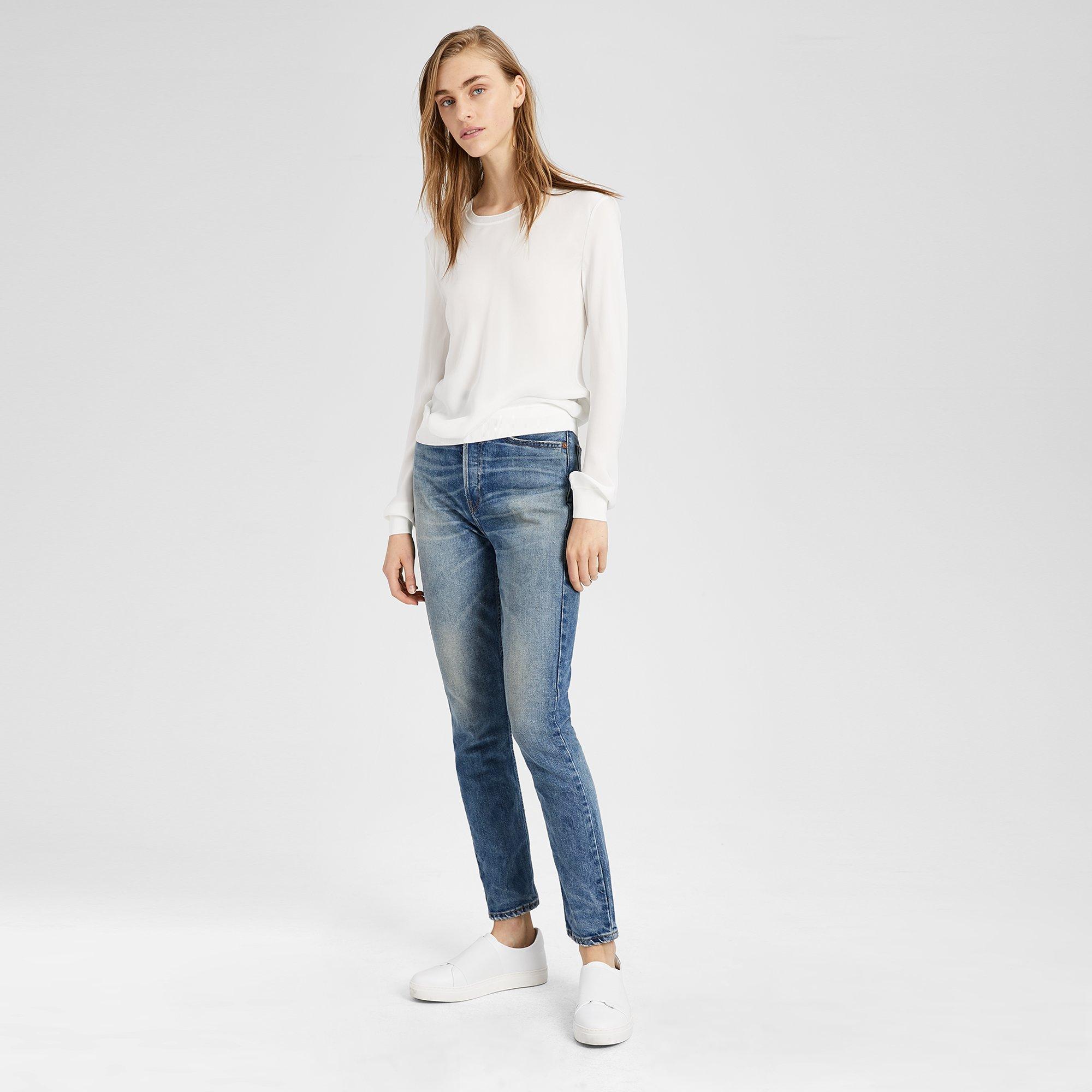 Silk Bias Long-Sleeve Crew