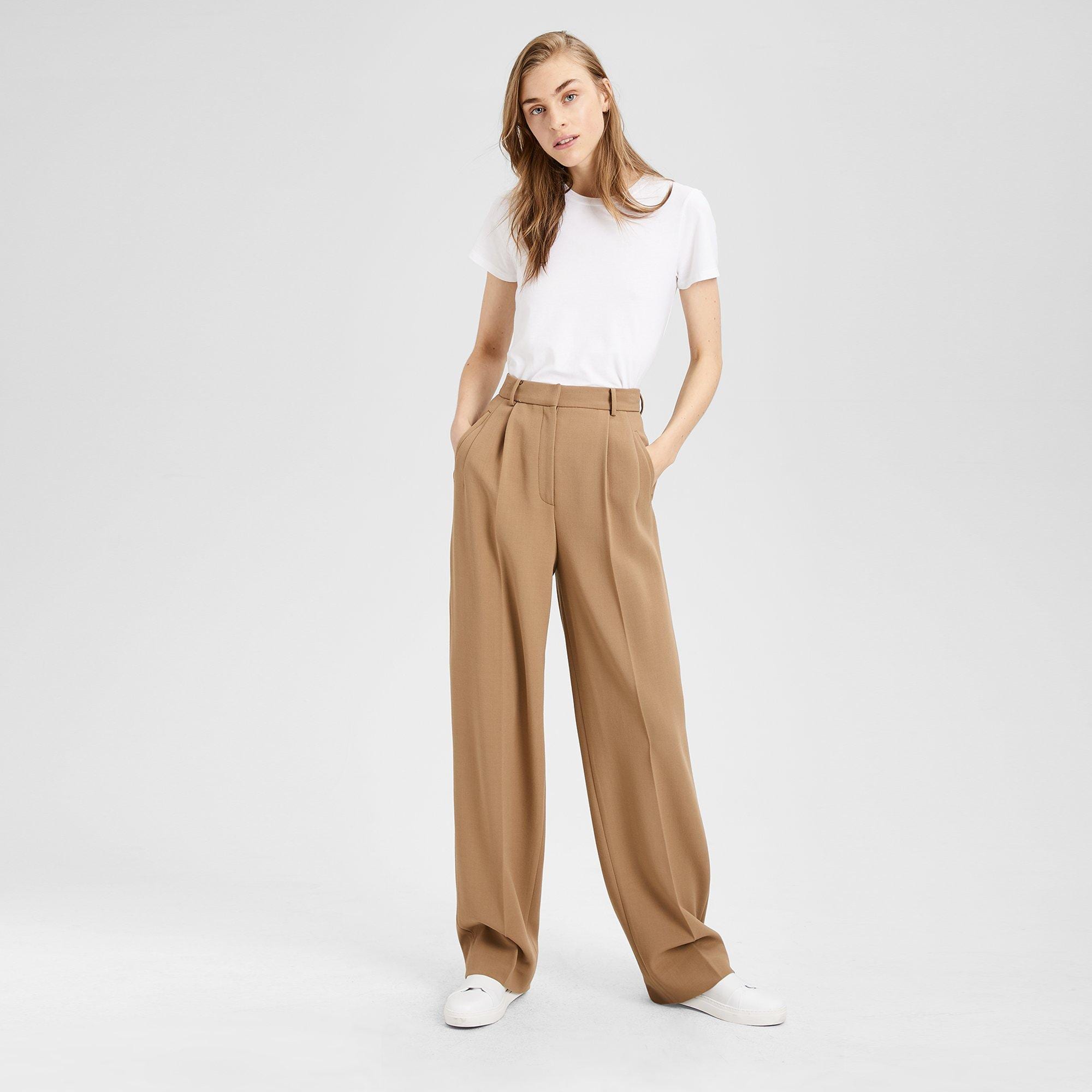 Stretch Wool Pleated High-Waist Pant