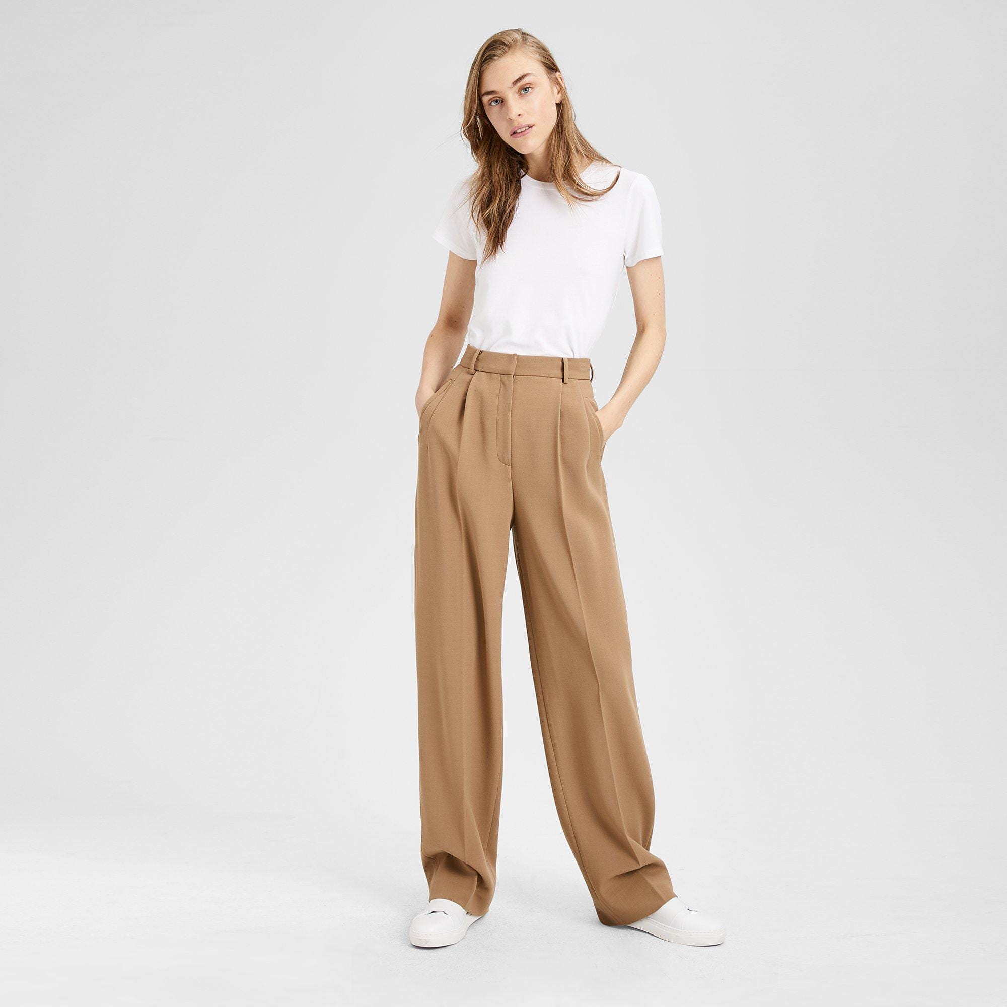 Stretch Wool Pleated High-Waist Pant | Theory