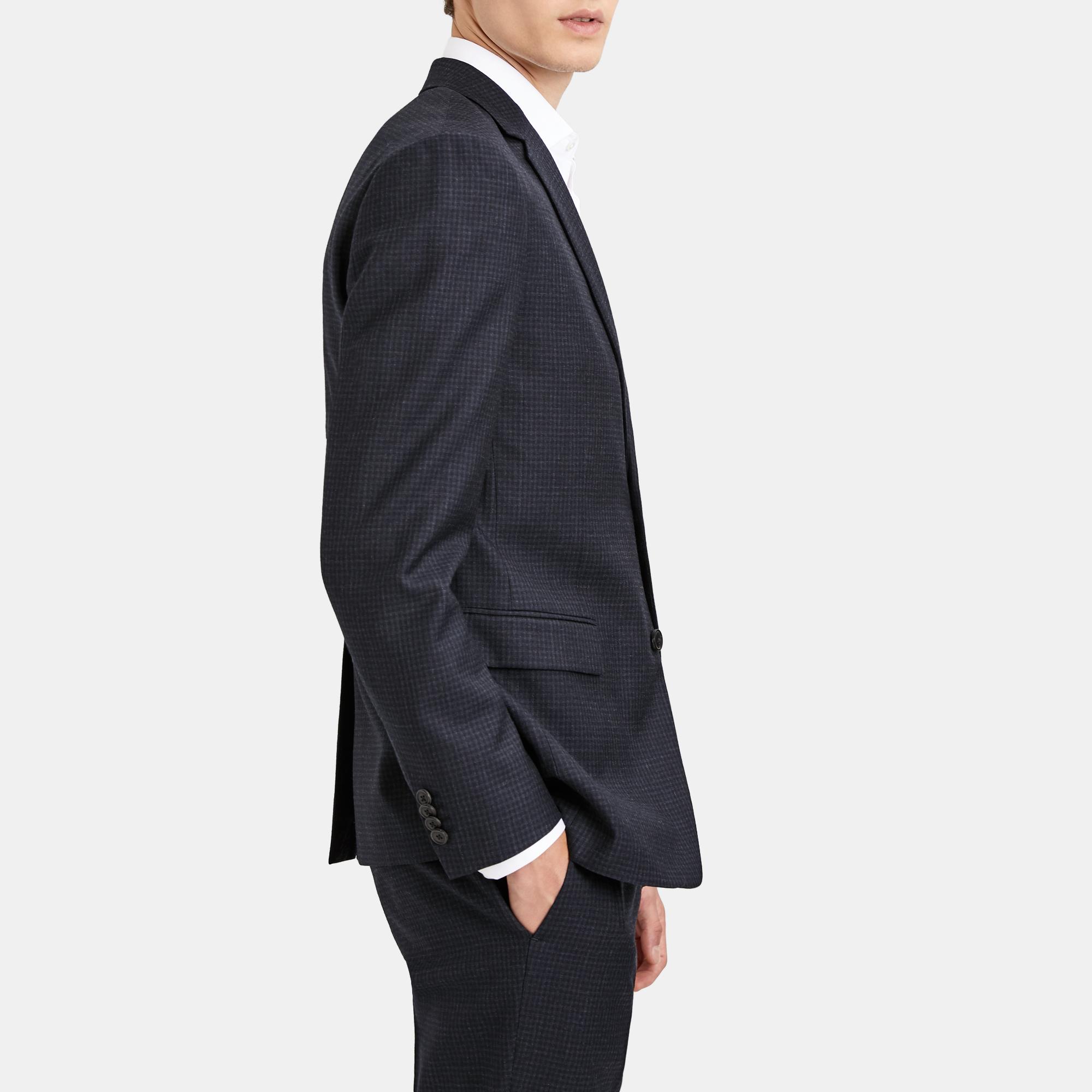 Single-Breasted Jacket in Wool Flannel Check