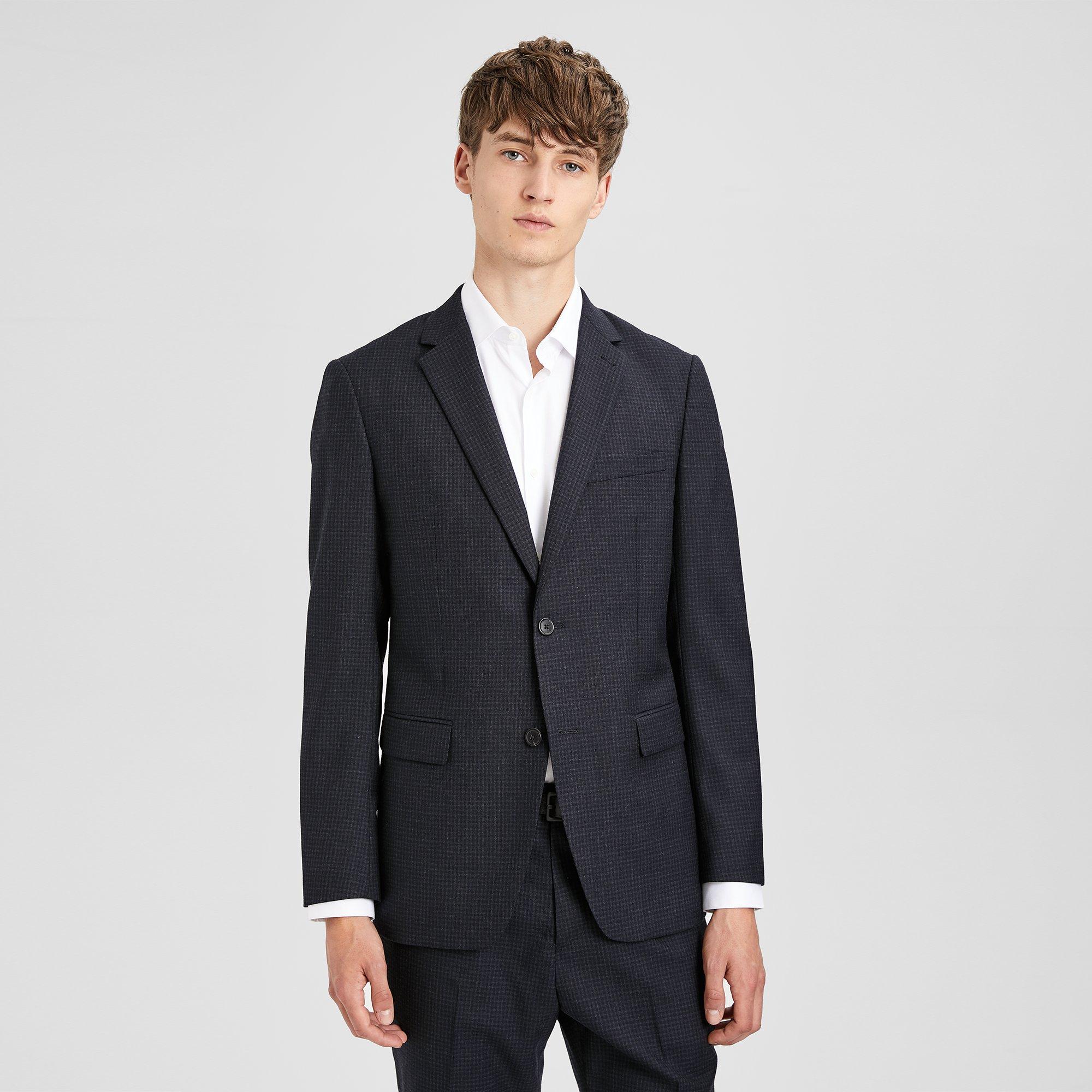 Single-Breasted Jacket in Wool Flannel Check