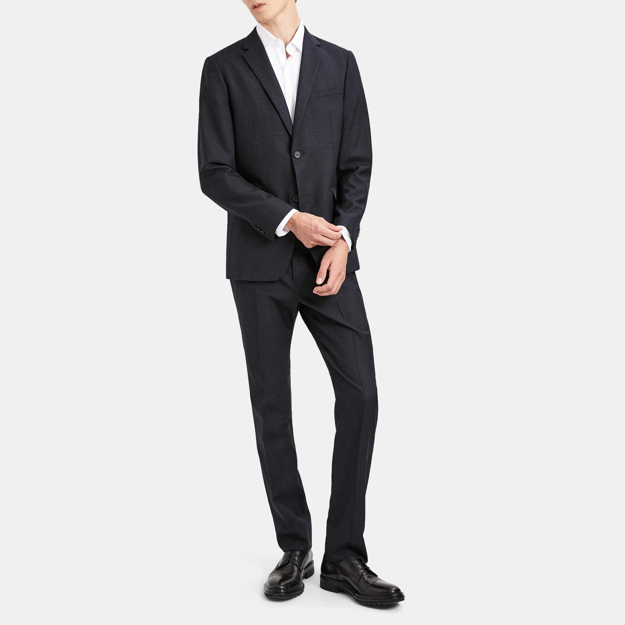Single-Breasted Jacket in Wool Flannel Check
