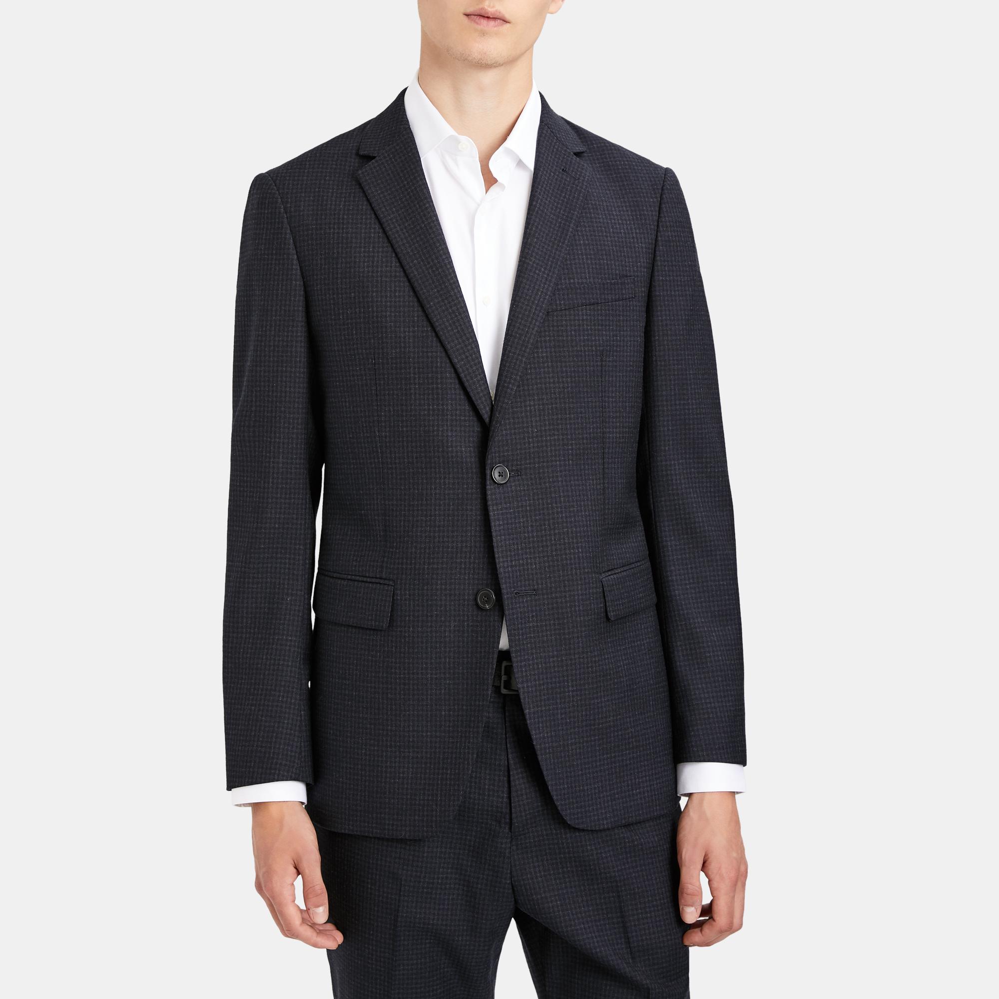 Single-Breasted Jacket in Wool Flannel Check