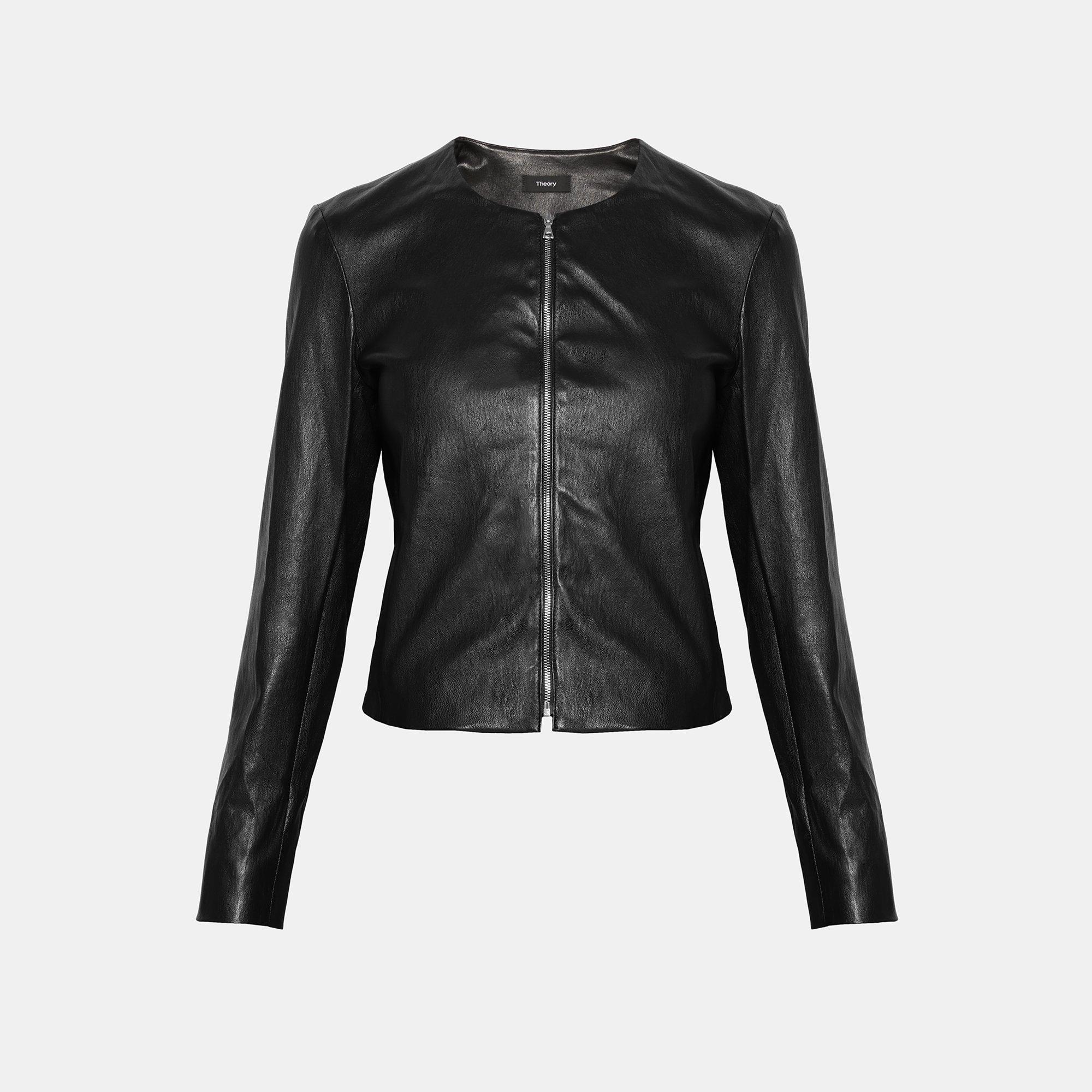 Stretch Leather Fitted Jacket