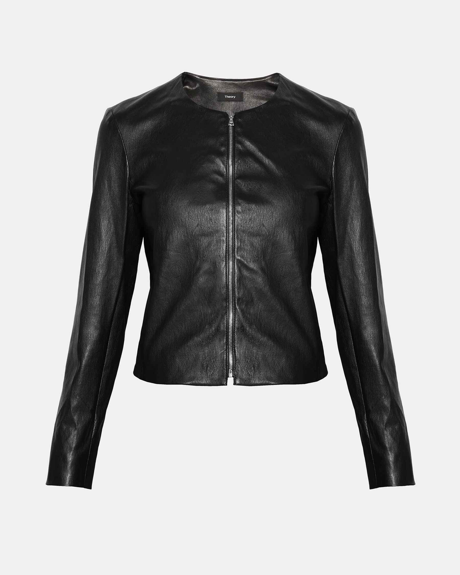 Stretch Leather Fitted Jacket | Theory