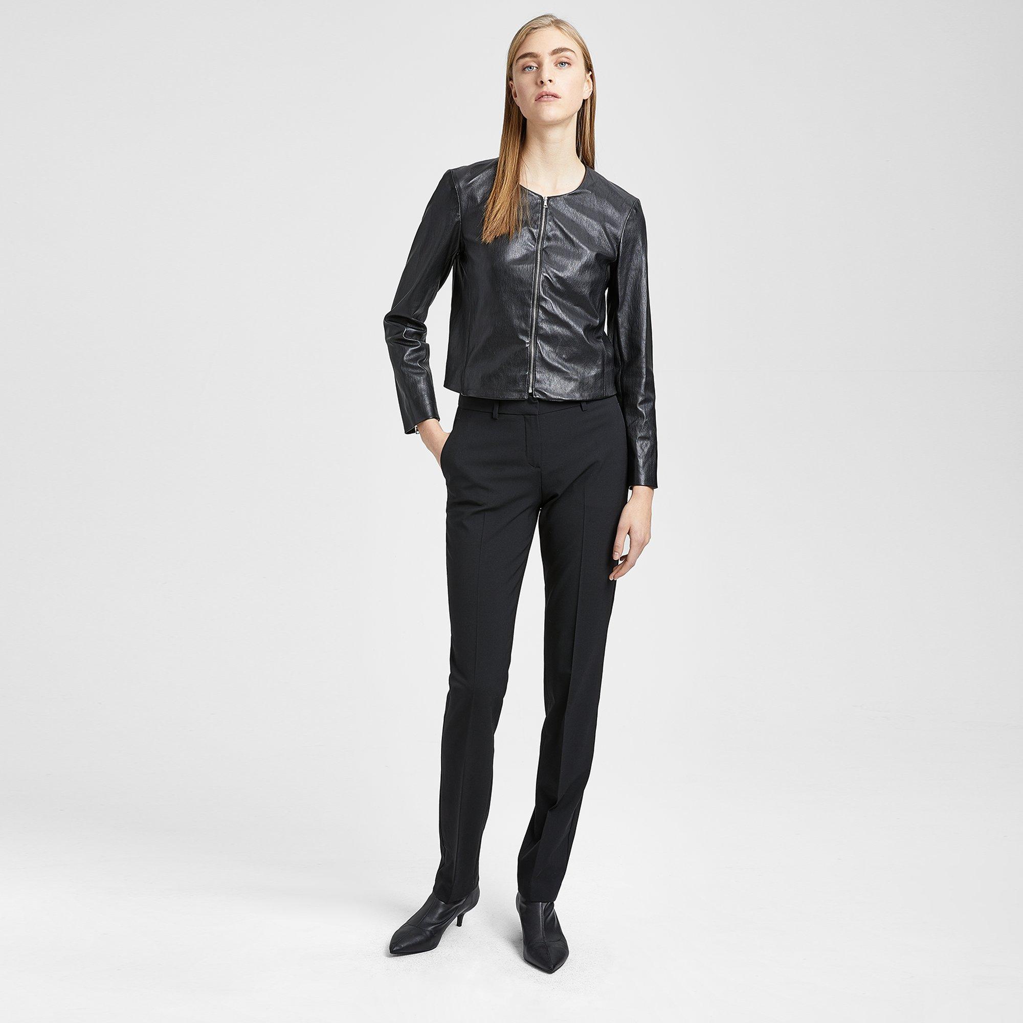 Stretch Leather Fitted Jacket