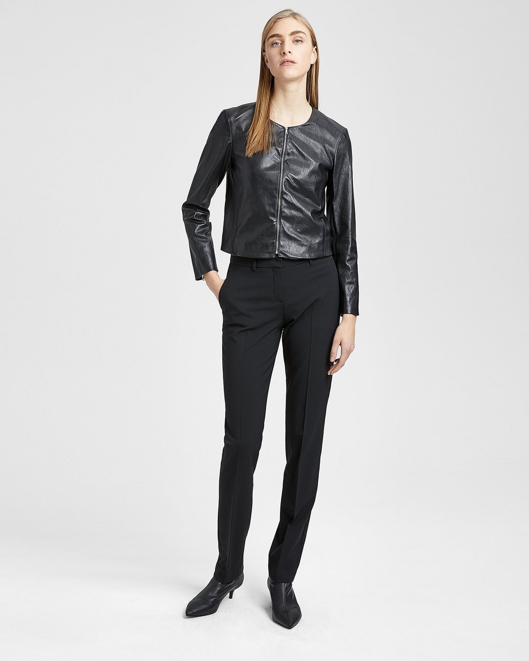 Stretch Leather Fitted Jacket | Theory