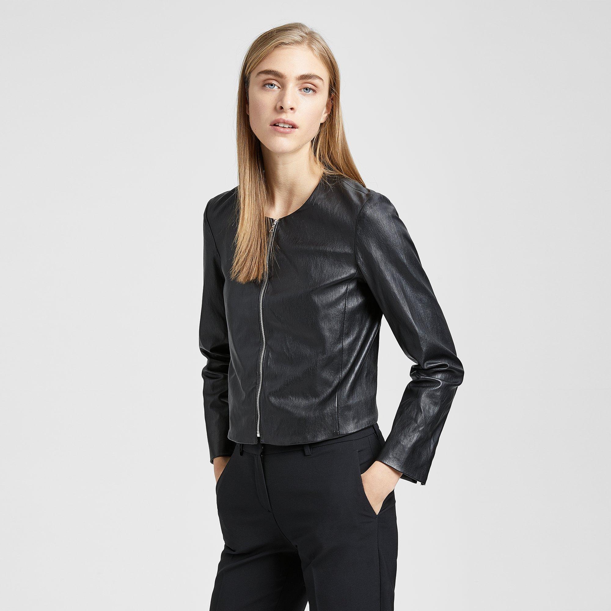 Stretch Leather Fitted Jacket | Theory